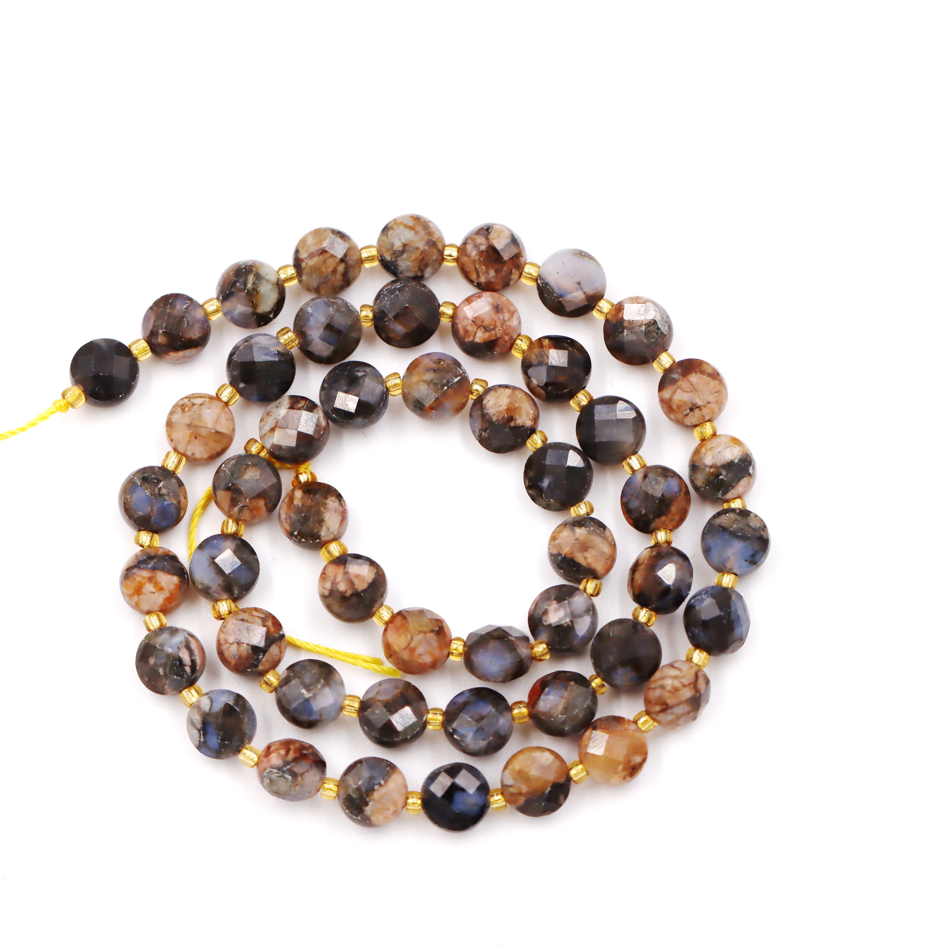 Malahill faceted flat round stone beads for jewelry making, sold per bag 5 strands inside, Grey Opal beads