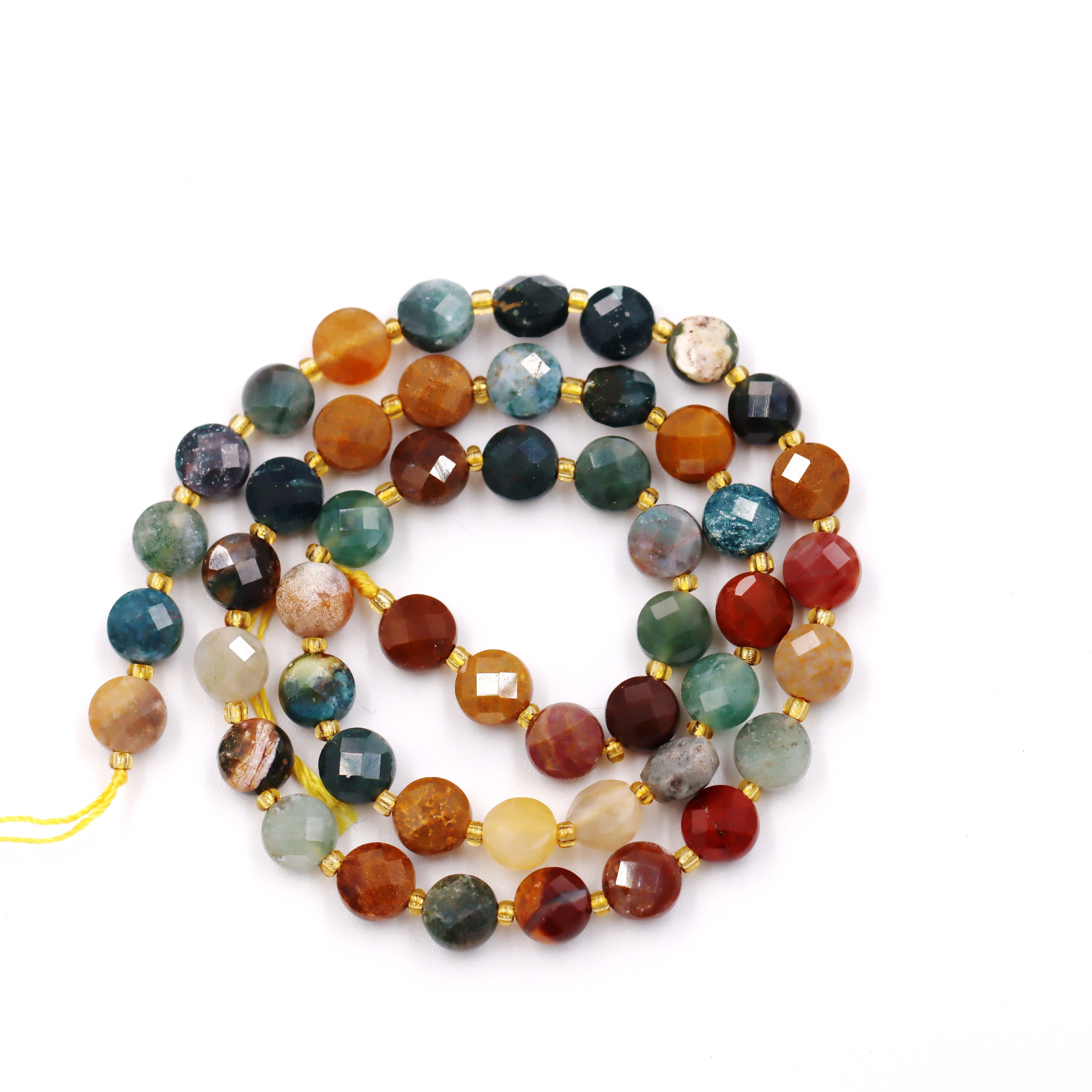 Malahill faceted flat round stone beads for jewelry making, sold per bag 5 strands inside, Ocean Agate beads