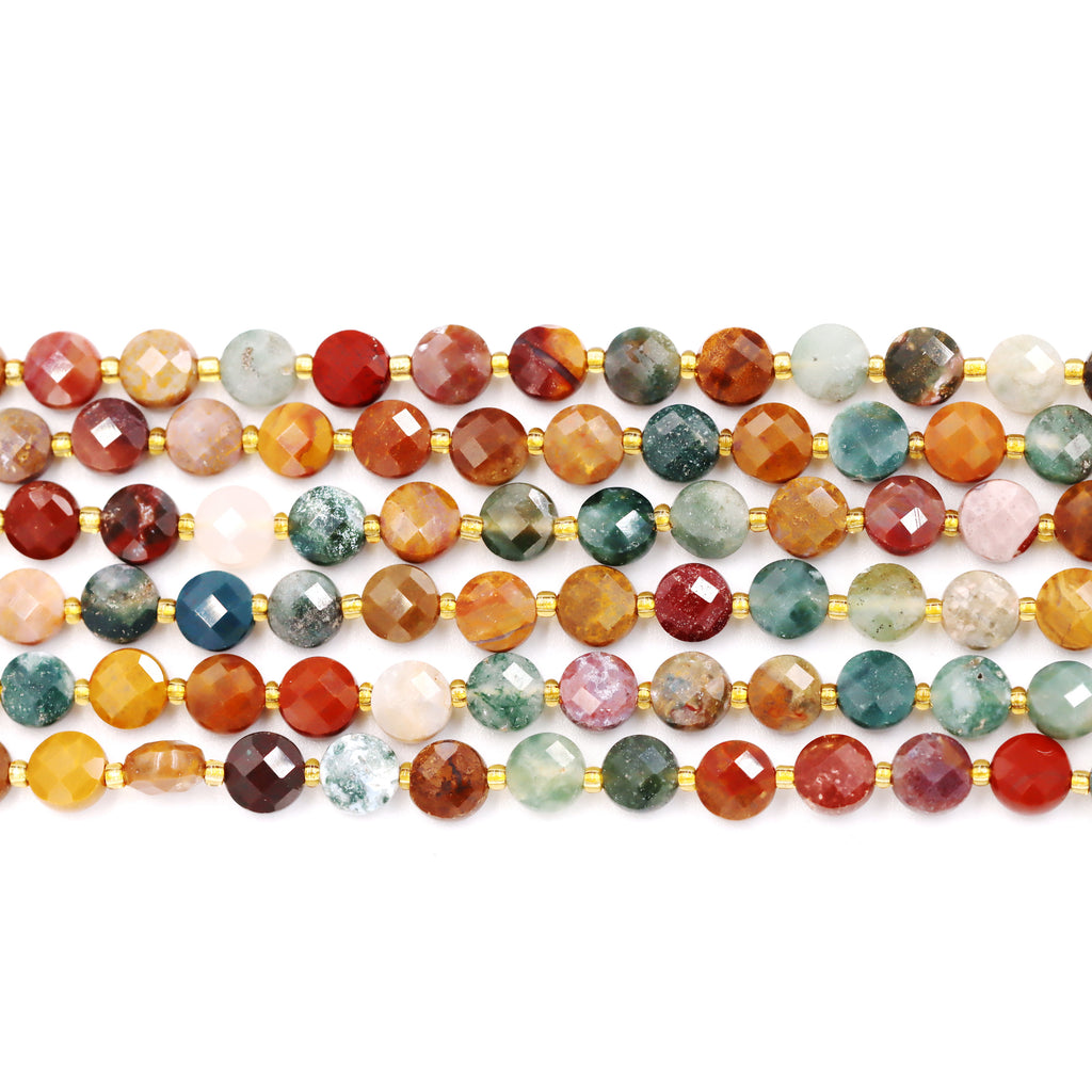 Malahill faceted flat round stone beads for jewelry making, sold per bag 5 strands inside, Ocean Agate beads
