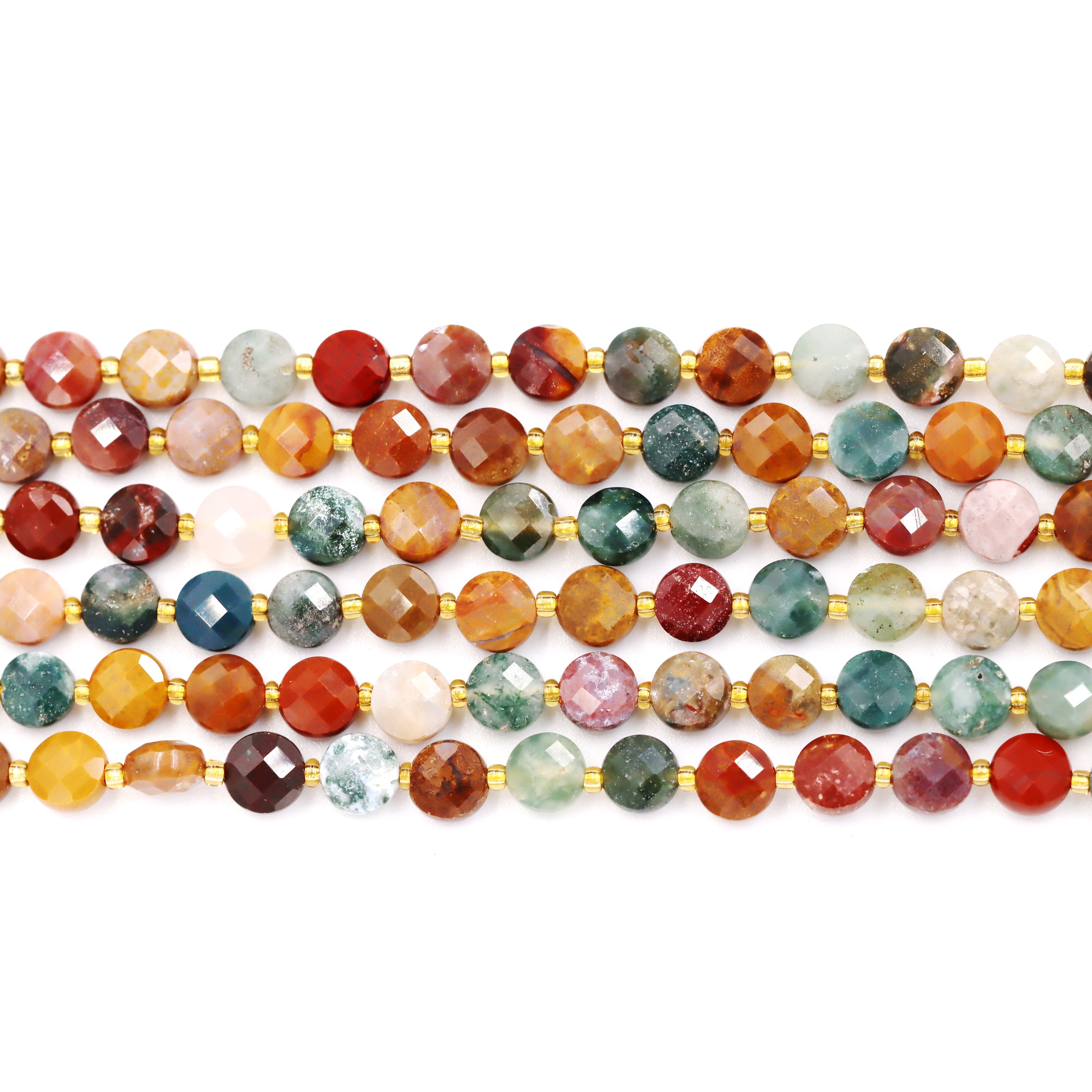 Malahill faceted flat round stone beads for jewelry making, sold per bag 5 strands inside, Ocean Agate beads