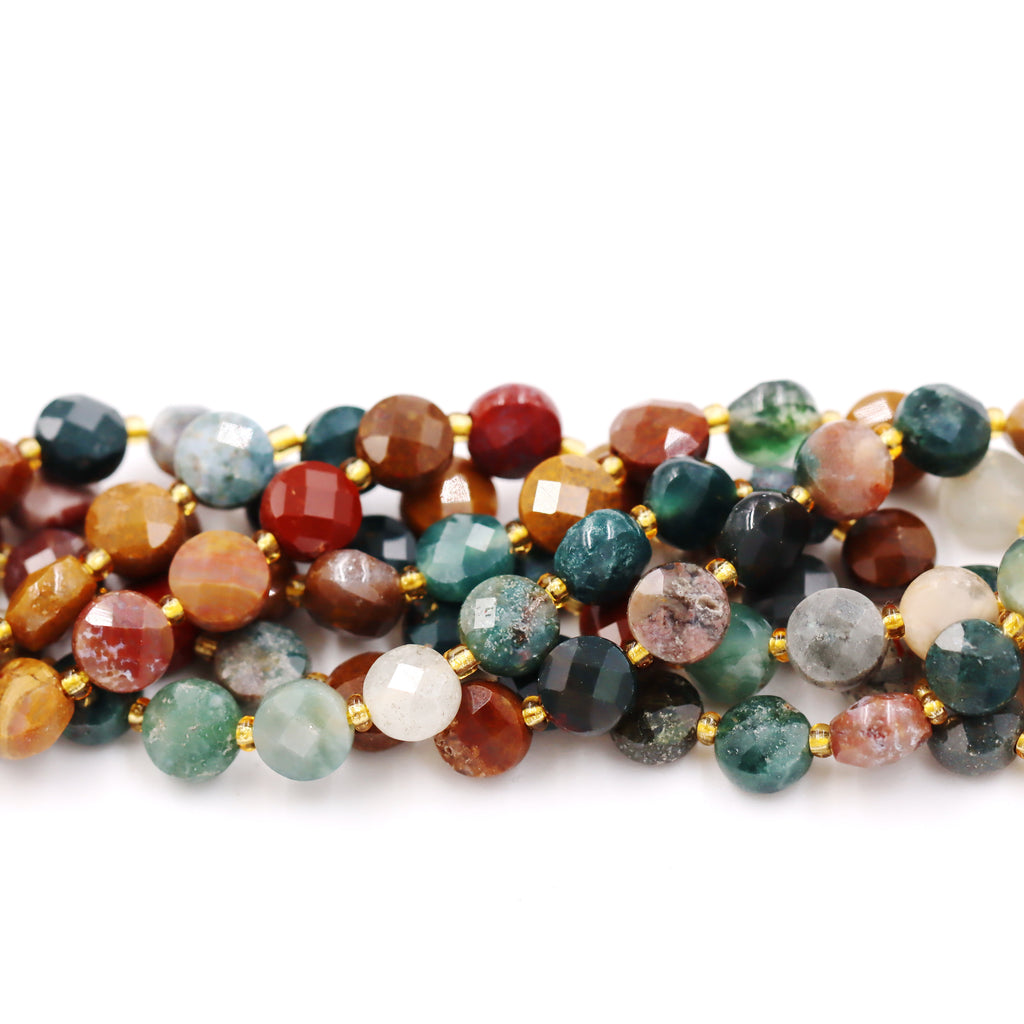 Malahill faceted flat round stone beads for jewelry making, sold per bag 5 strands inside, Ocean Agate beads