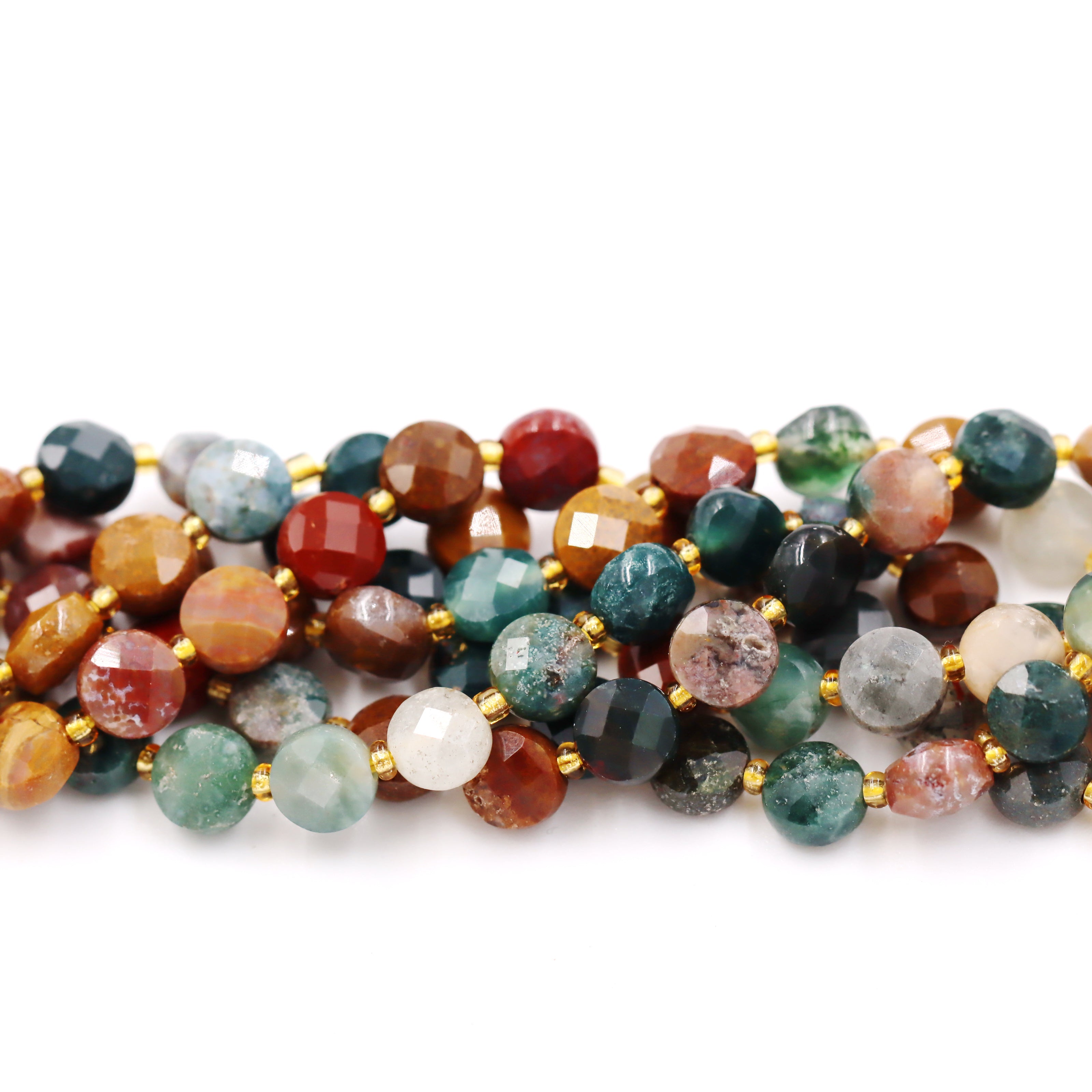 Malahill faceted flat round stone beads for jewelry making, sold per bag 5 strands inside, Ocean Agate beads