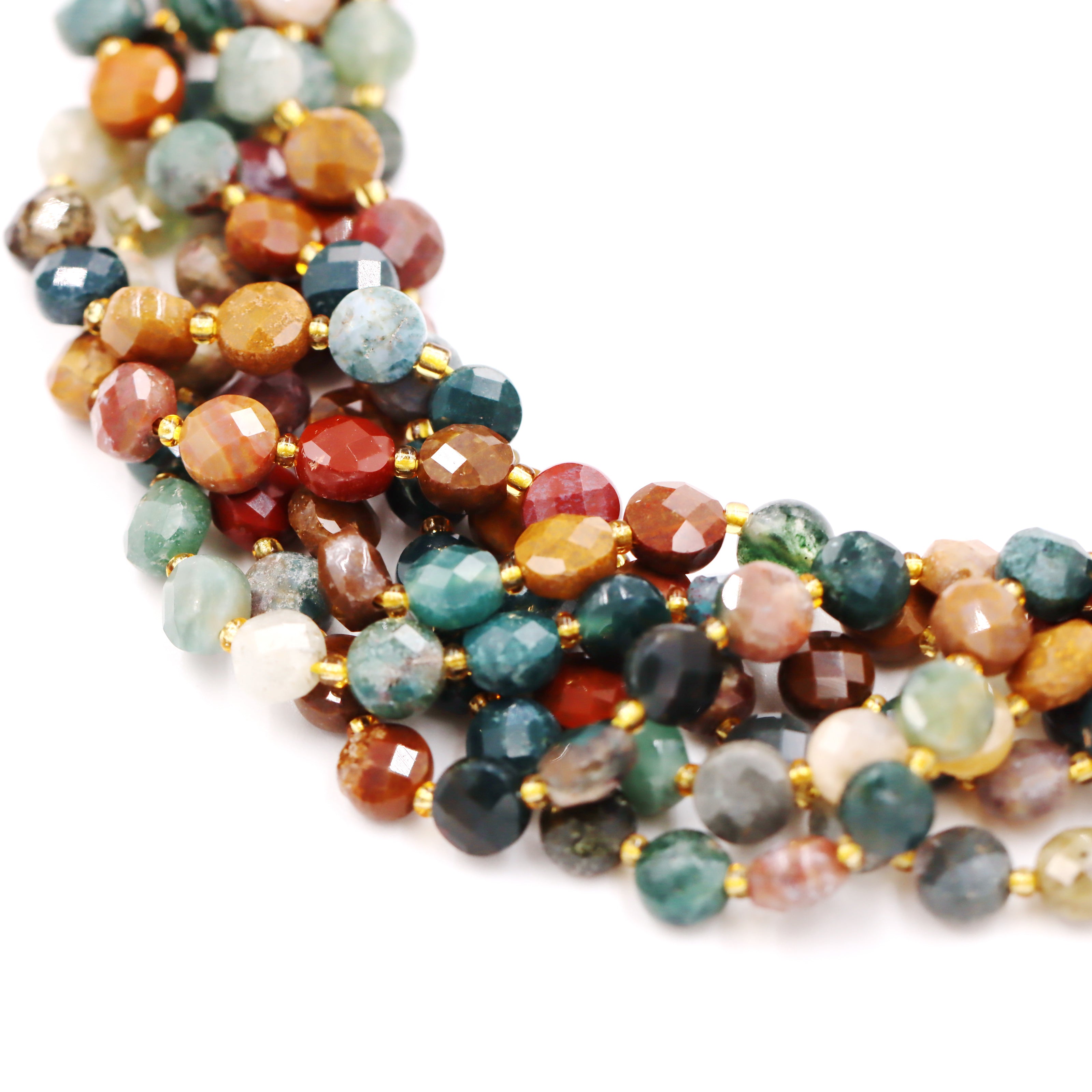 Malahill faceted flat round stone beads for jewelry making, sold per bag 5 strands inside, Ocean Agate beads
