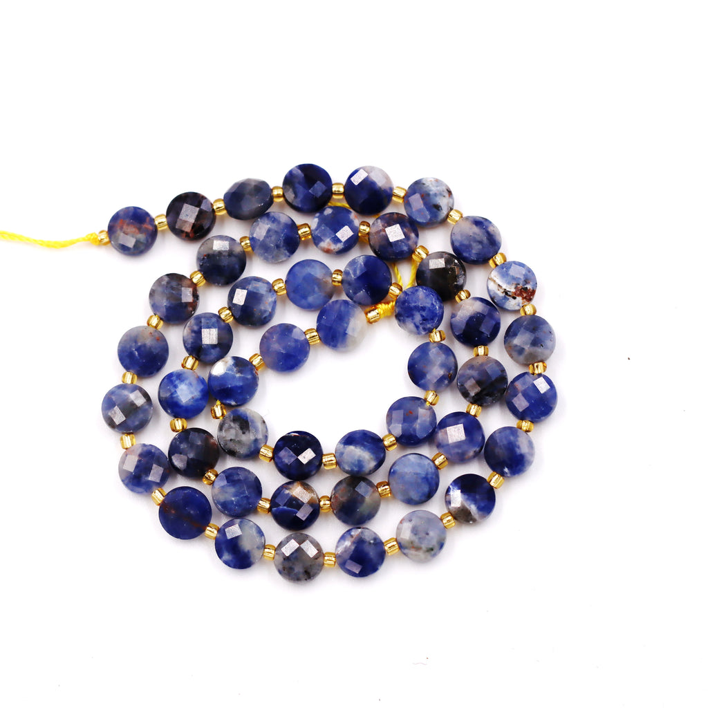 Malahill faceted flat round stone beads for jewelry making, sold per bag 5 strands inside, Sodalite AB beads