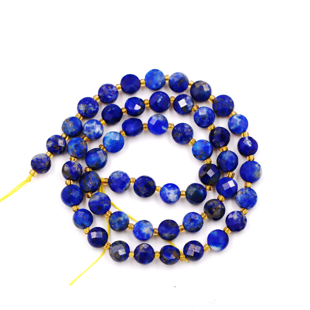 Malahill faceted flat round stone beads for jewelry making, sold per bag 5 strands inside, Lapis A Jasper beads