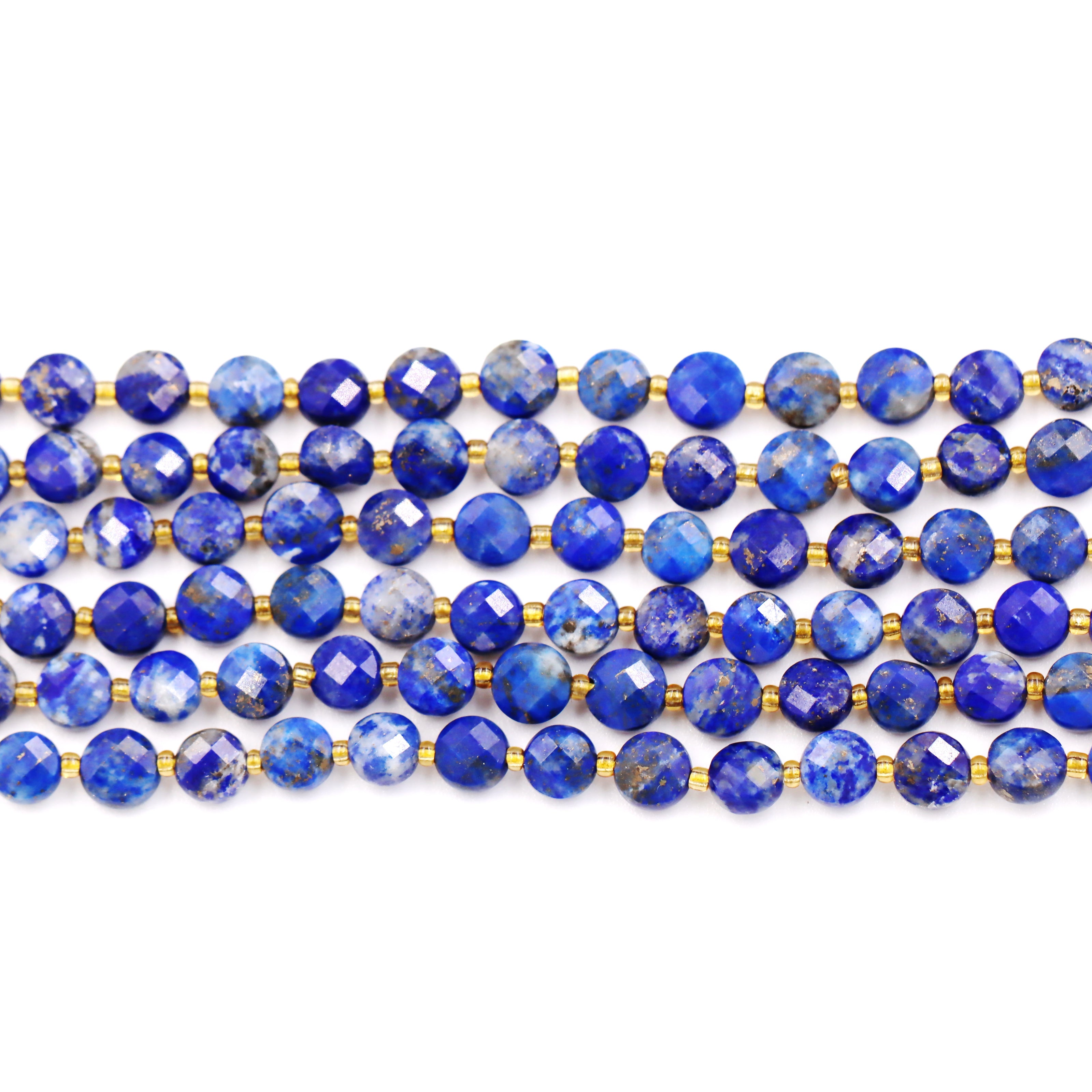 Malahill faceted flat round stone beads for jewelry making, sold per bag 5 strands inside, Lapis A Jasper beads