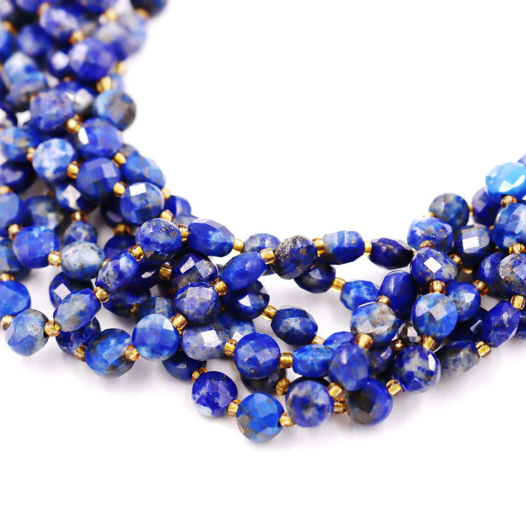 Malahill faceted flat round stone beads for jewelry making, sold per bag 5 strands inside, Lapis A Jasper beads
