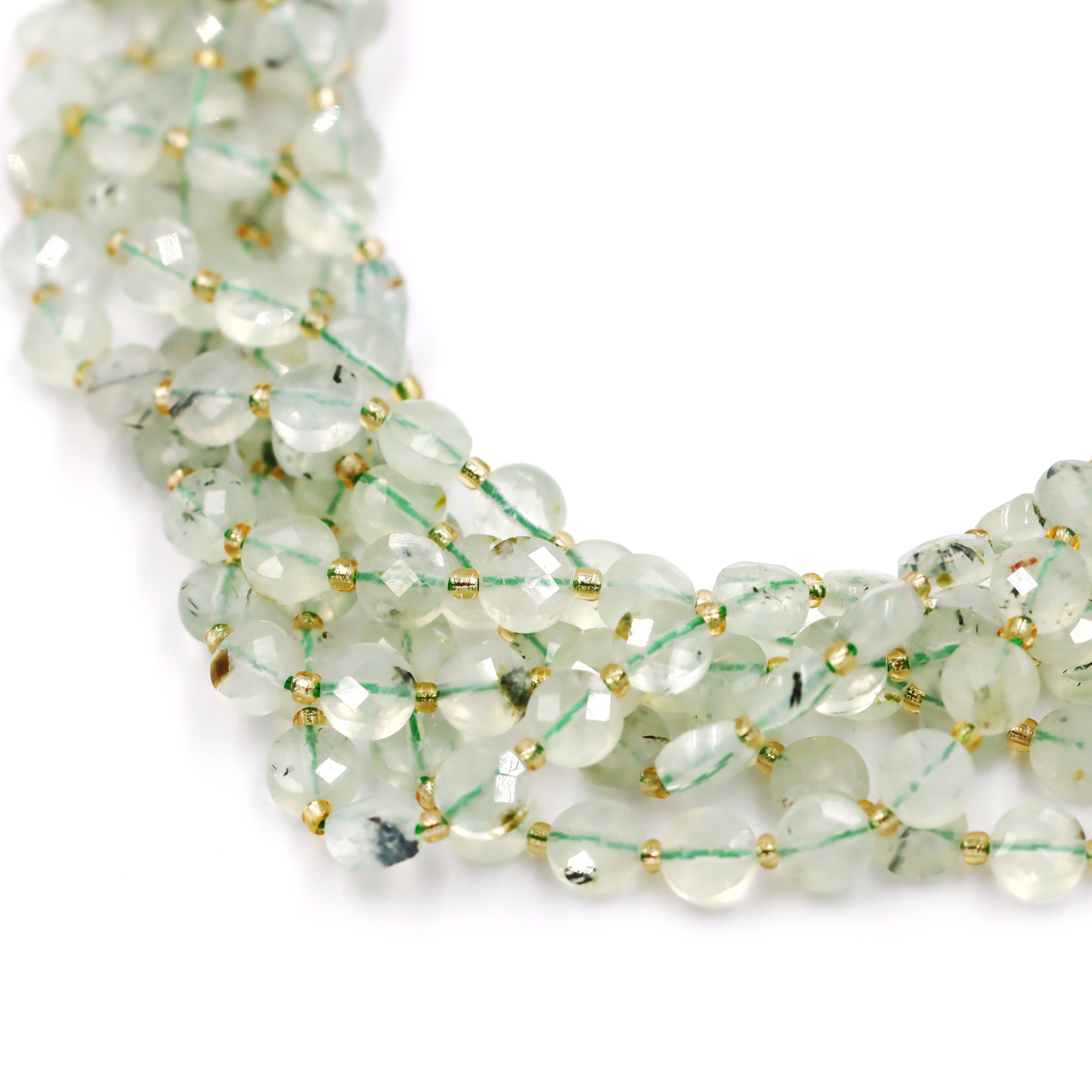 Malahill faceted flat round stone beads for jewelry making, sold per bag 5 strands inside, Prehnite A beads