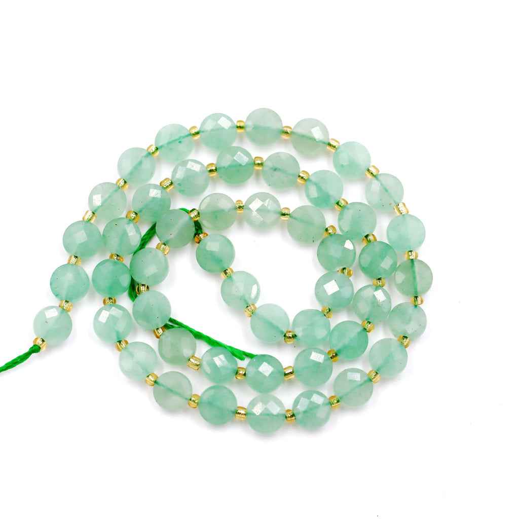 Malahill faceted flat round stone beads for jewelry making, sold per bag 5 strands inside, Green Aventurine Jasper beads