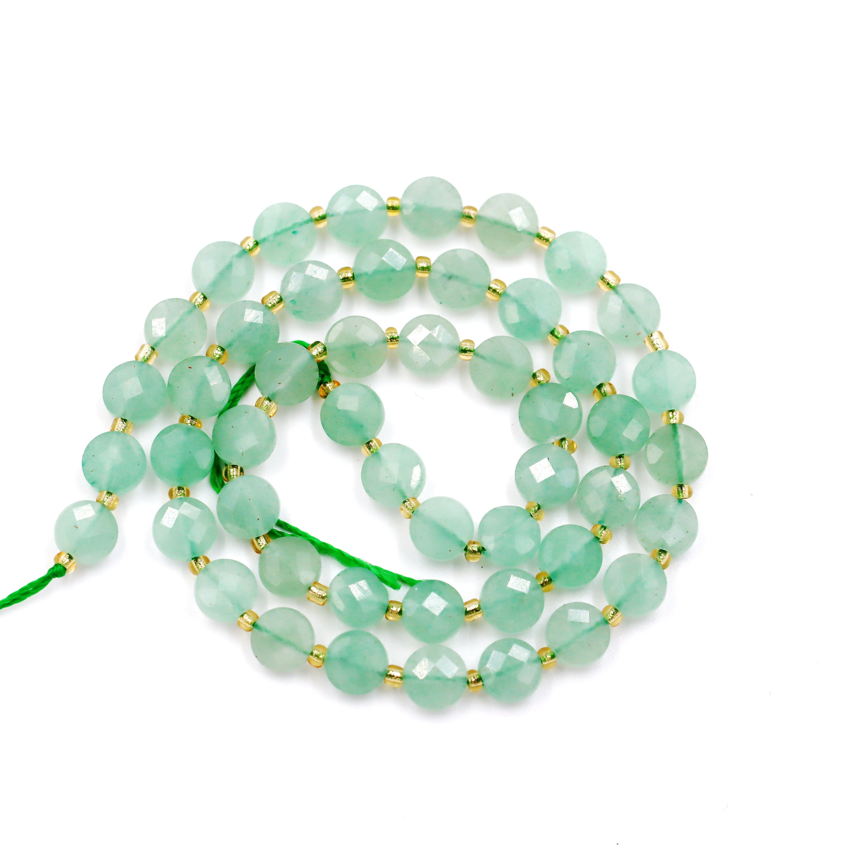 Malahill faceted flat round stone beads for jewelry making, sold per bag 5 strands inside, Green Aventurine Jasper beads