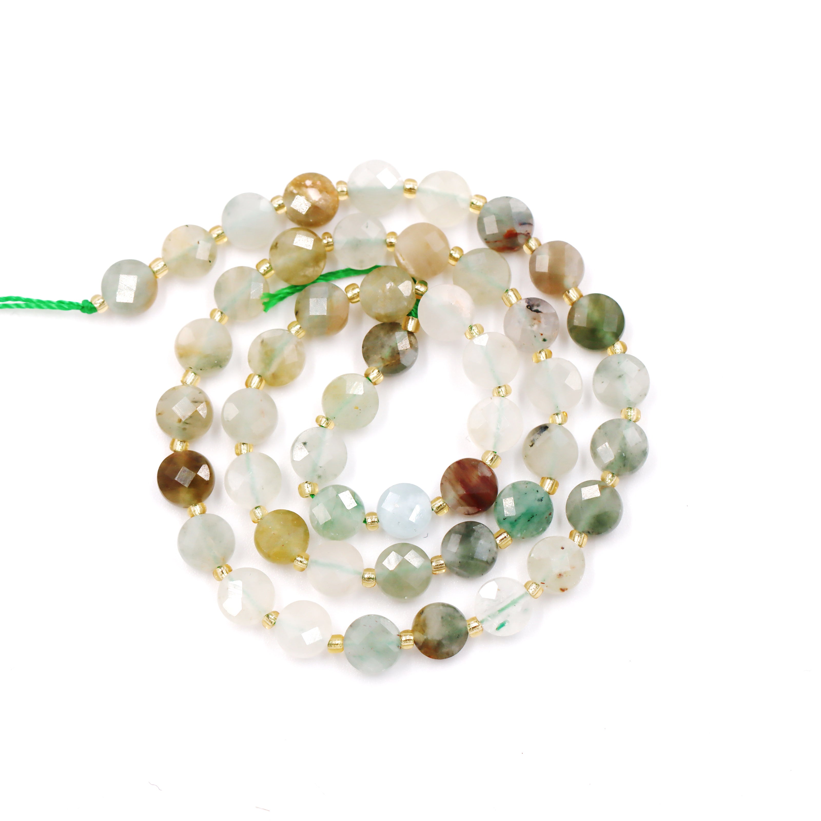 Malahill faceted flat round stone beads for jewelry making, sold per bag 5 strands inside, Sekura Jade beads