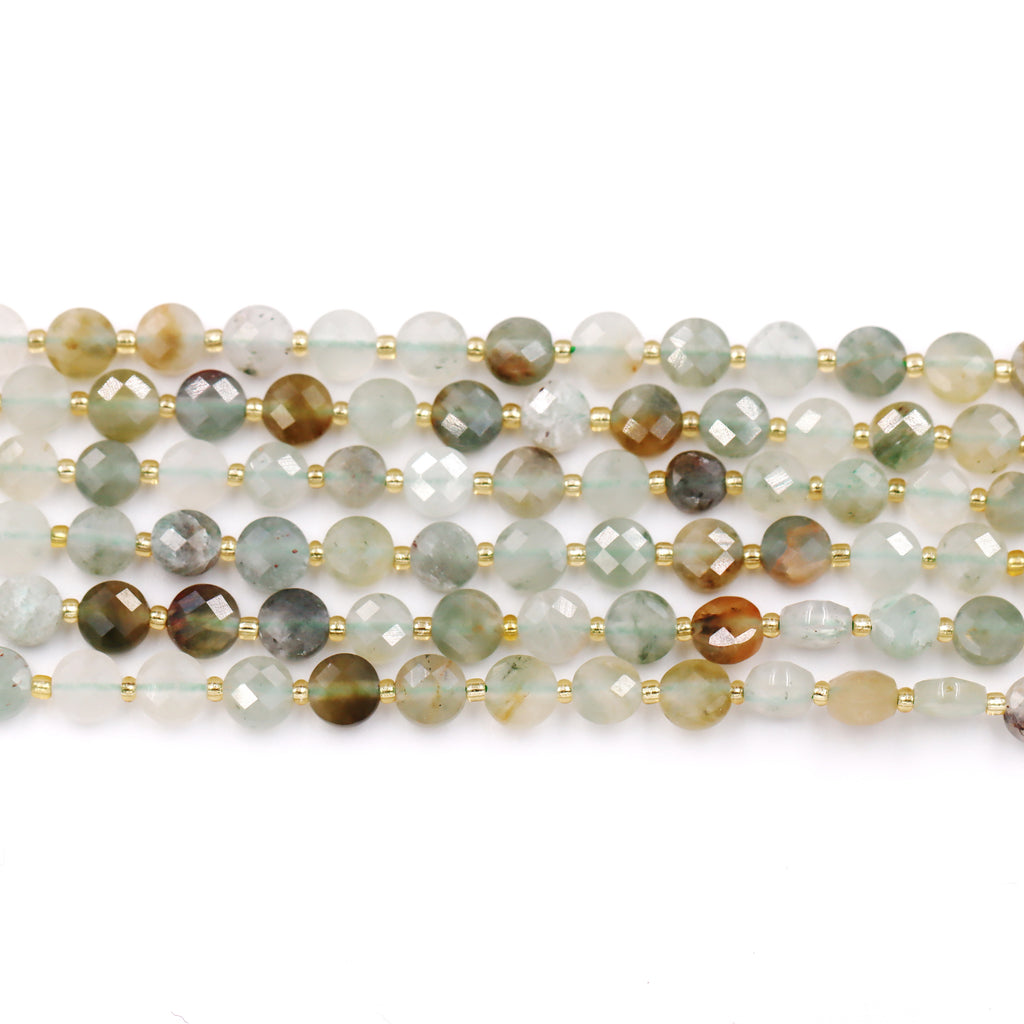 Malahill faceted flat round stone beads for jewelry making, sold per bag 5 strands inside, Sekura Jade beads