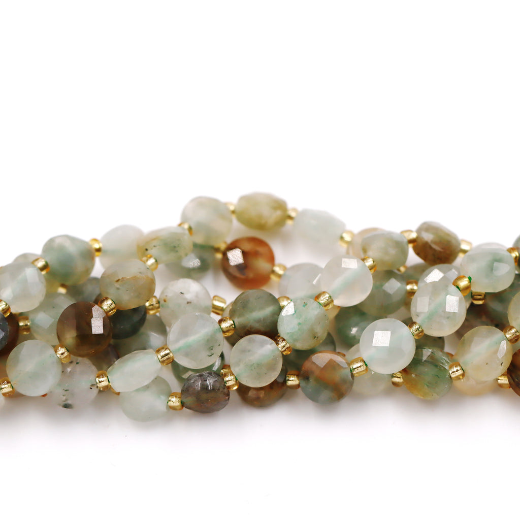 Malahill faceted flat round stone beads for jewelry making, sold per bag 5 strands inside, Sekura Jade beads