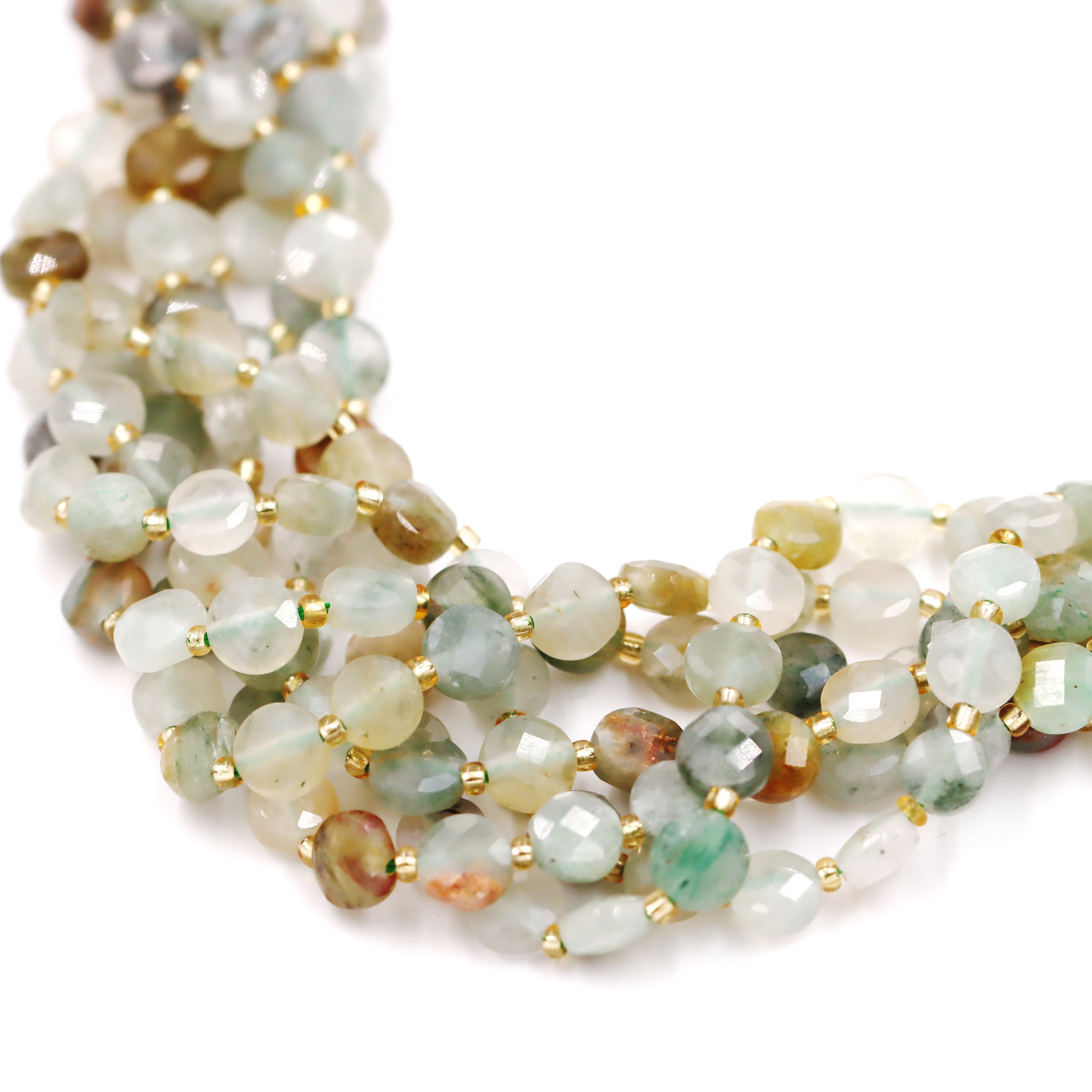 Malahill faceted flat round stone beads for jewelry making, sold per bag 5 strands inside, Sekura Jade beads