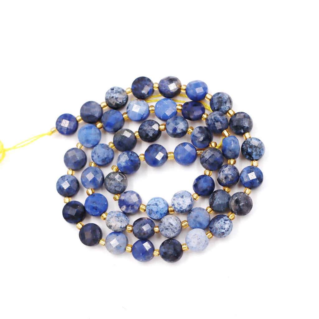 Malahill faceted flat round stone beads for jewelry making, sold per bag 5 strands inside, Dumortierite beads
