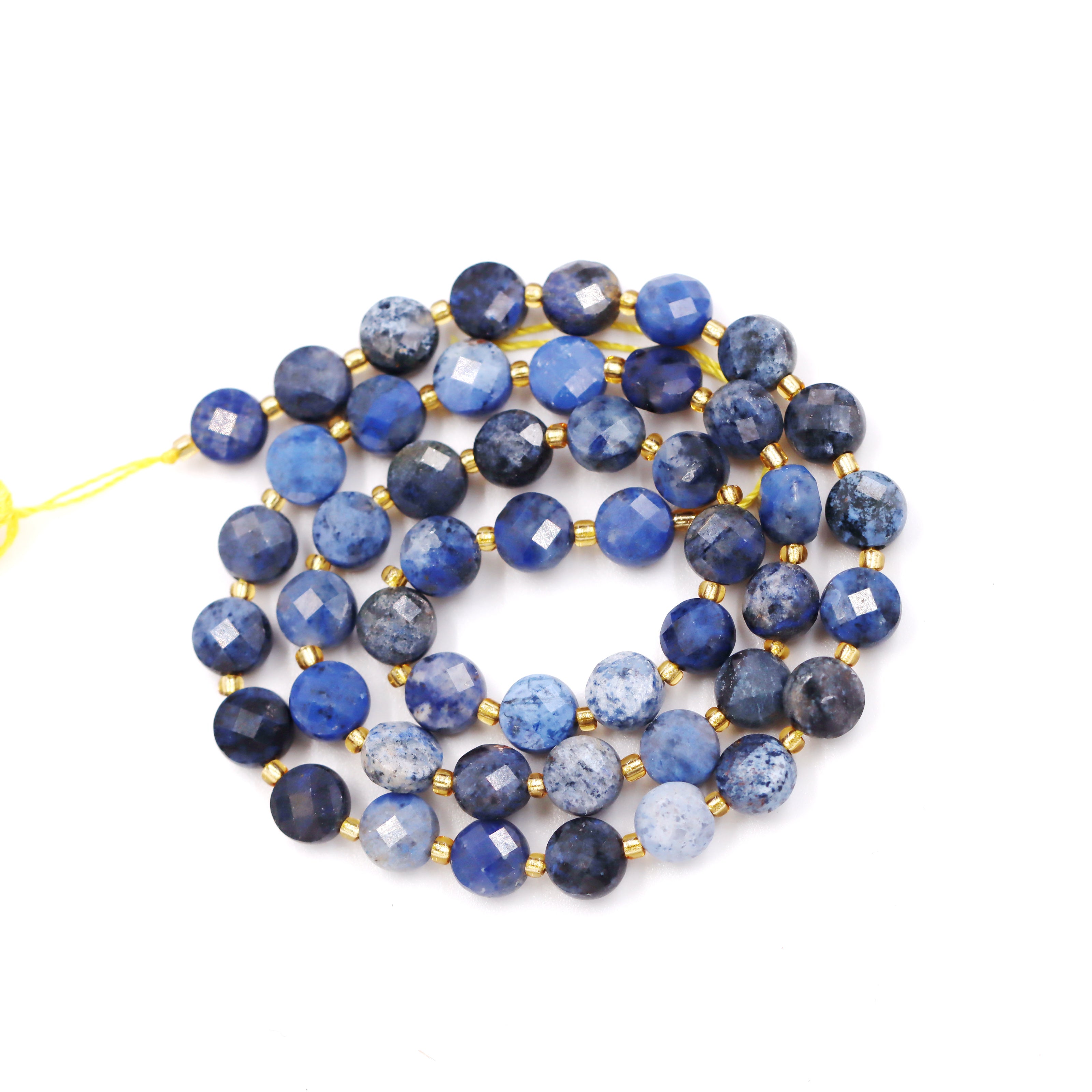 Malahill faceted flat round stone beads for jewelry making, sold per bag 5 strands inside, Dumortierite beads