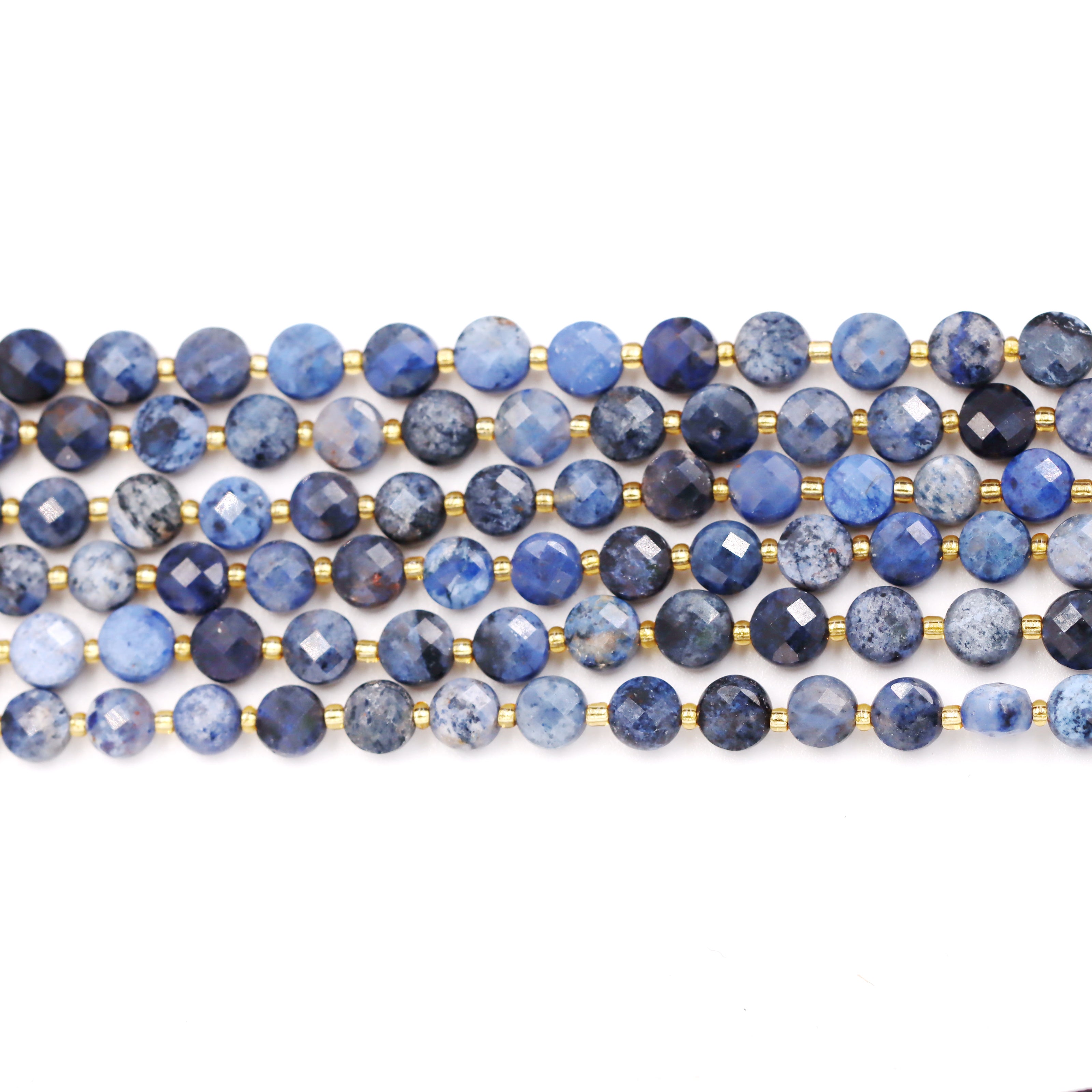 Malahill faceted flat round stone beads for jewelry making, sold per bag 5 strands inside, Dumortierite beads