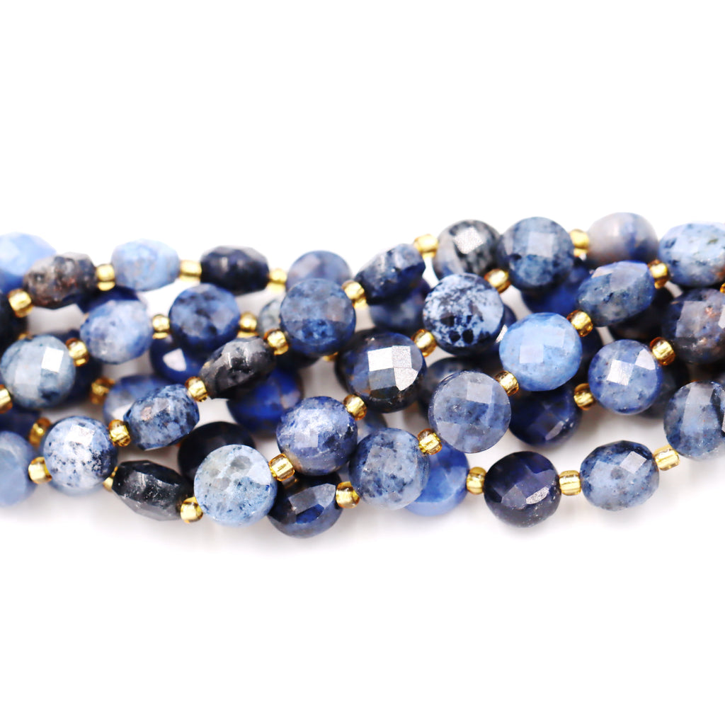 Malahill faceted flat round stone beads for jewelry making, sold per bag 5 strands inside, Dumortierite beads