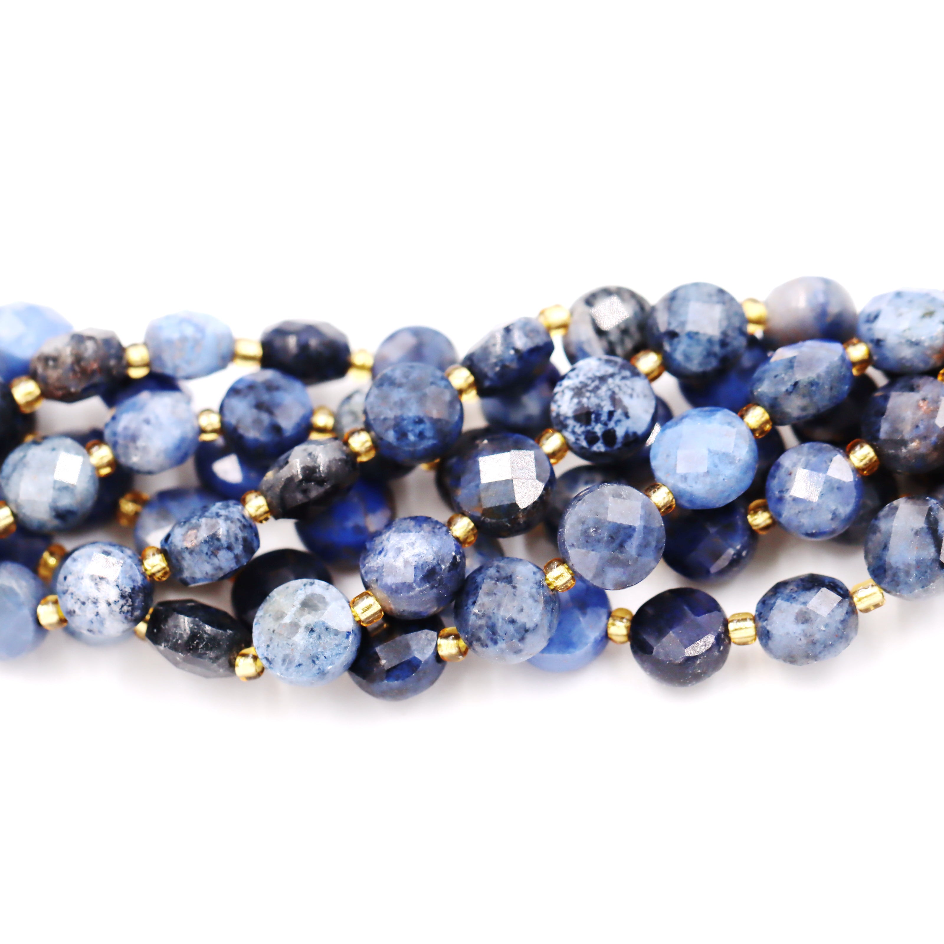 Malahill faceted flat round stone beads for jewelry making, sold per bag 5 strands inside, Dumortierite beads