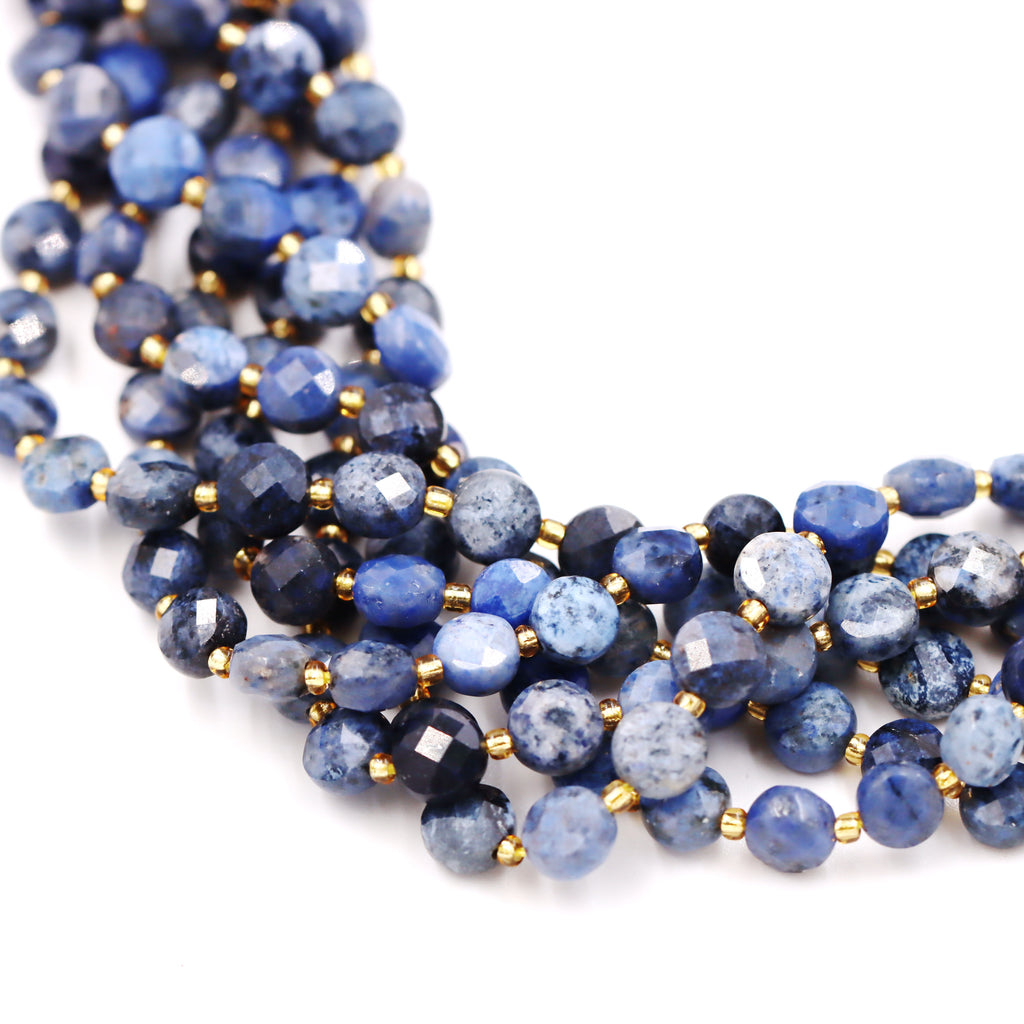 Malahill faceted flat round stone beads for jewelry making, sold per bag 5 strands inside, Dumortierite beads