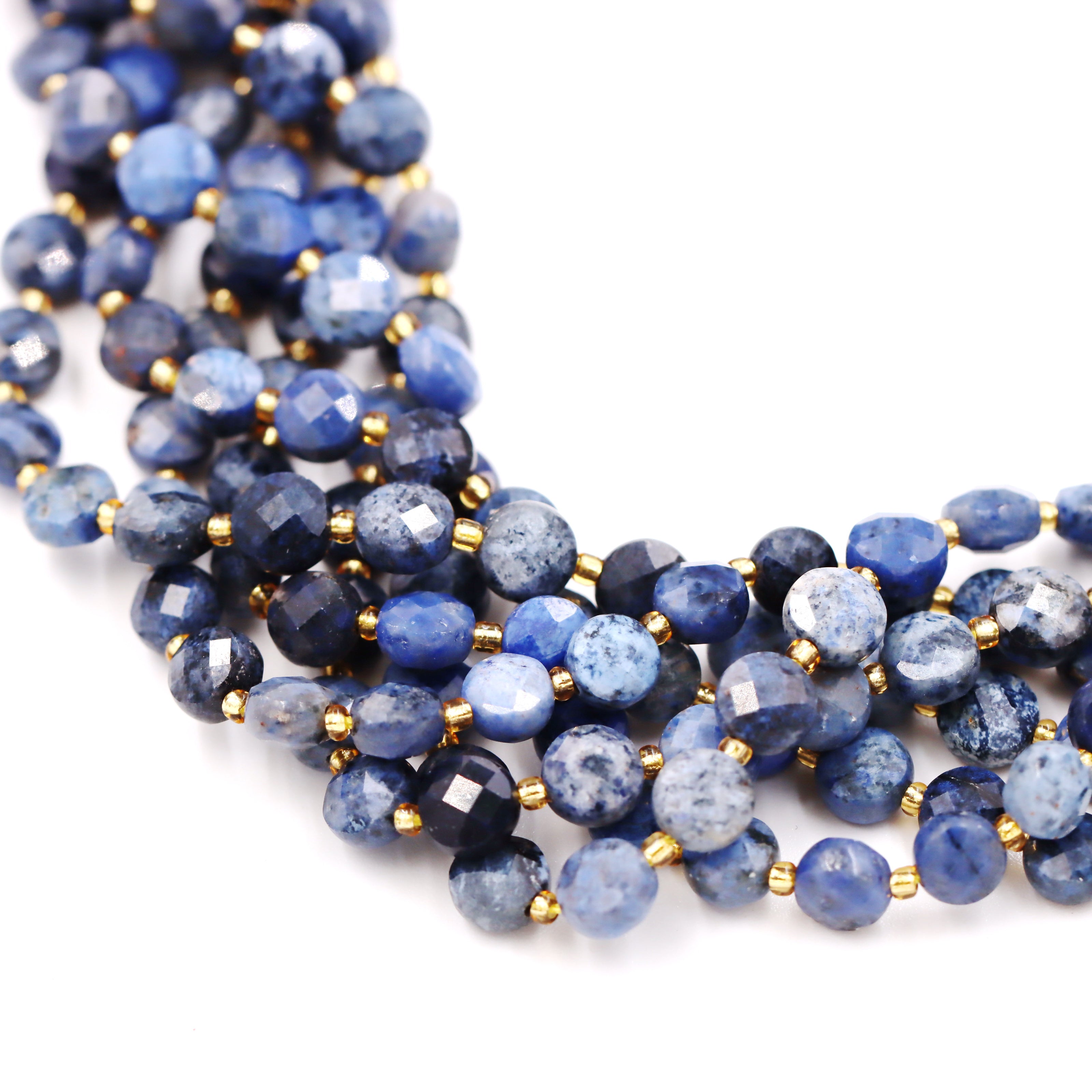 Malahill faceted flat round stone beads for jewelry making, sold per bag 5 strands inside, Dumortierite beads