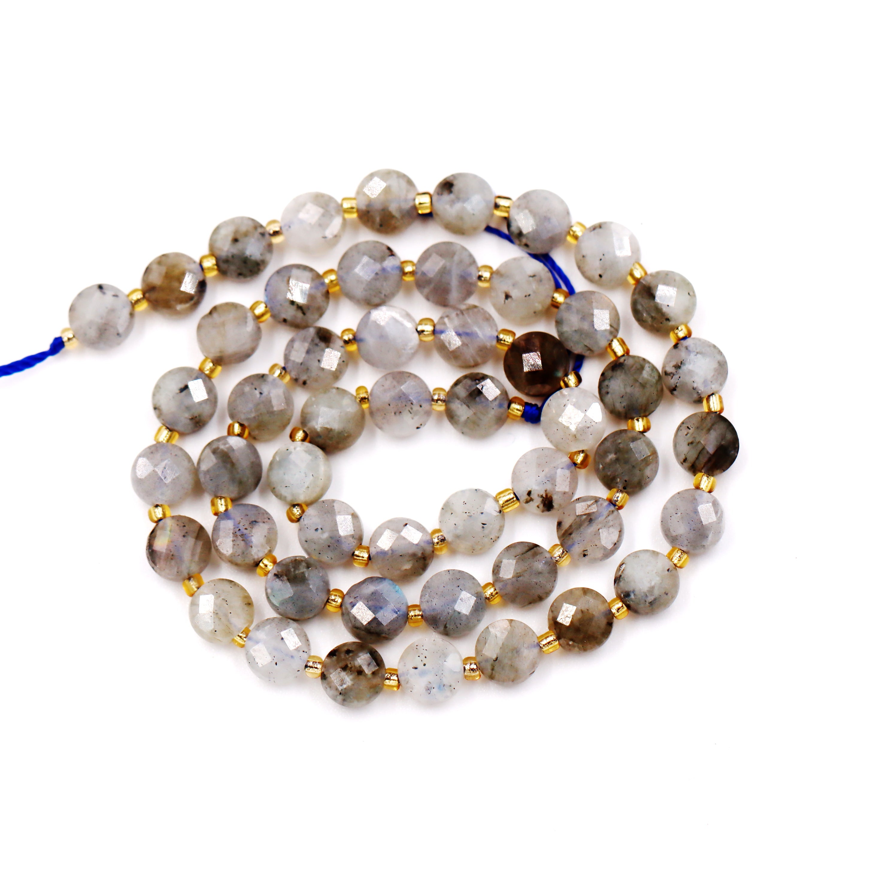 Malahill faceted flat round stone beads for jewelry making, sold per bag 5 strands inside, Labradorite A beads