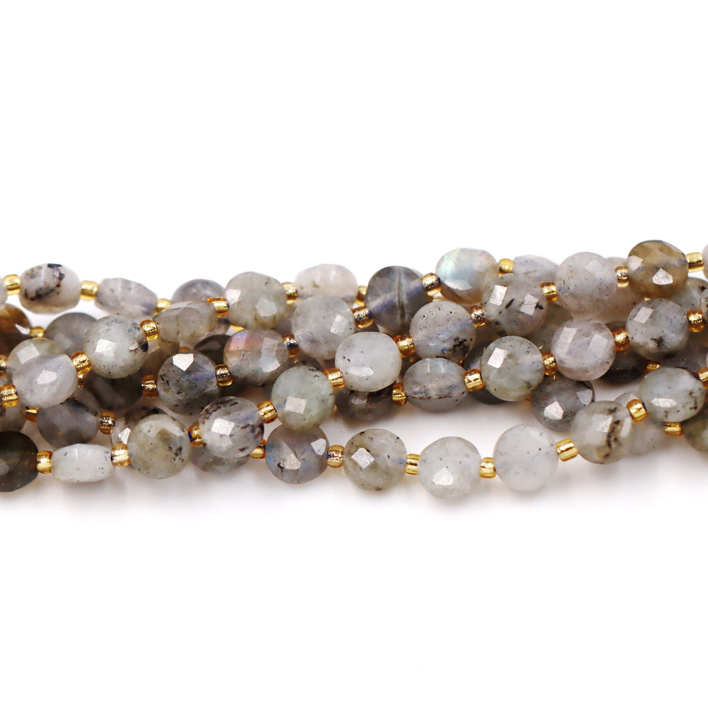 Malahill faceted flat round stone beads for jewelry making, sold per bag 5 strands inside, Labradorite A beads