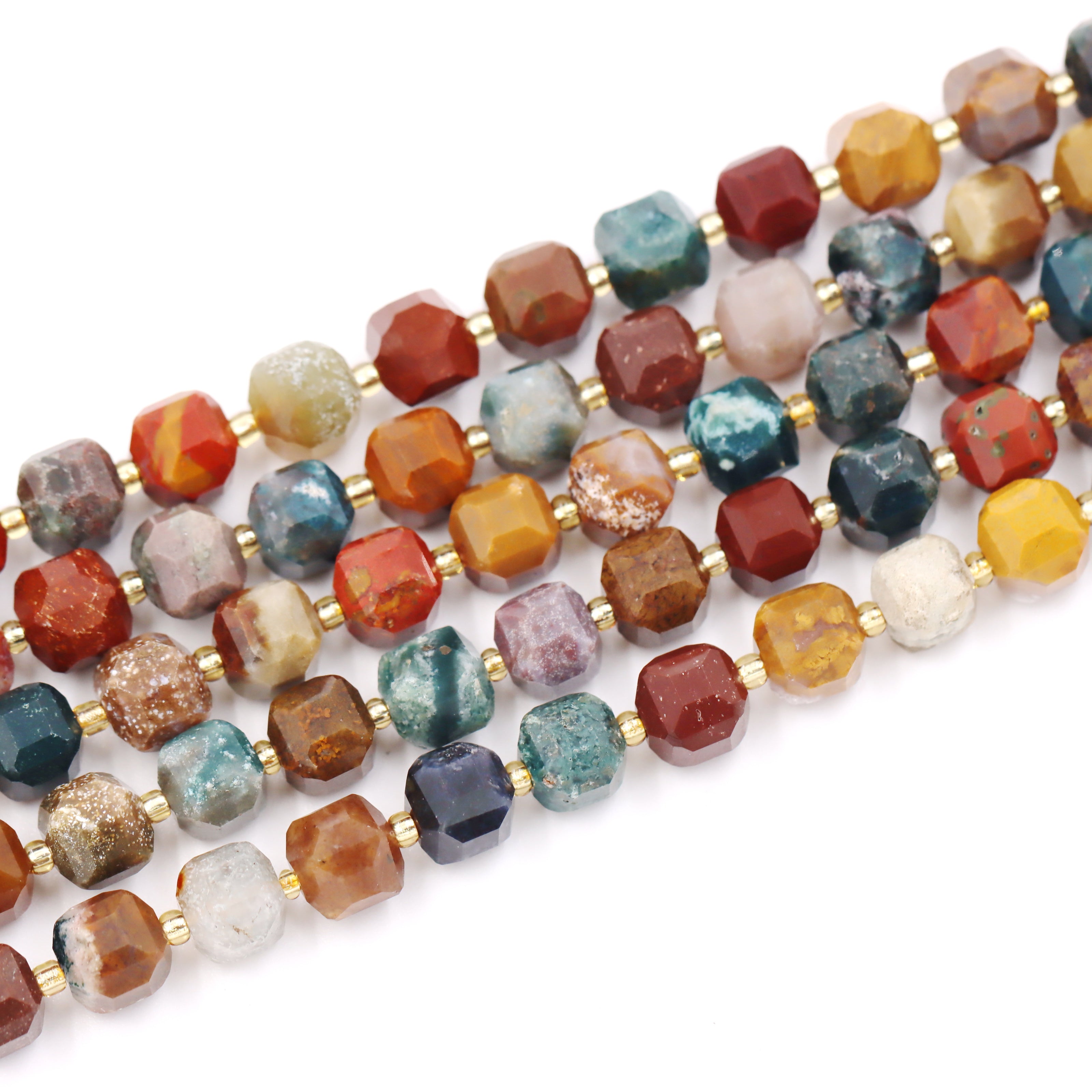 Malahill faceted cube stone beads for jewelry making, sold per bag 5 strands inside, Ocean Agate beads