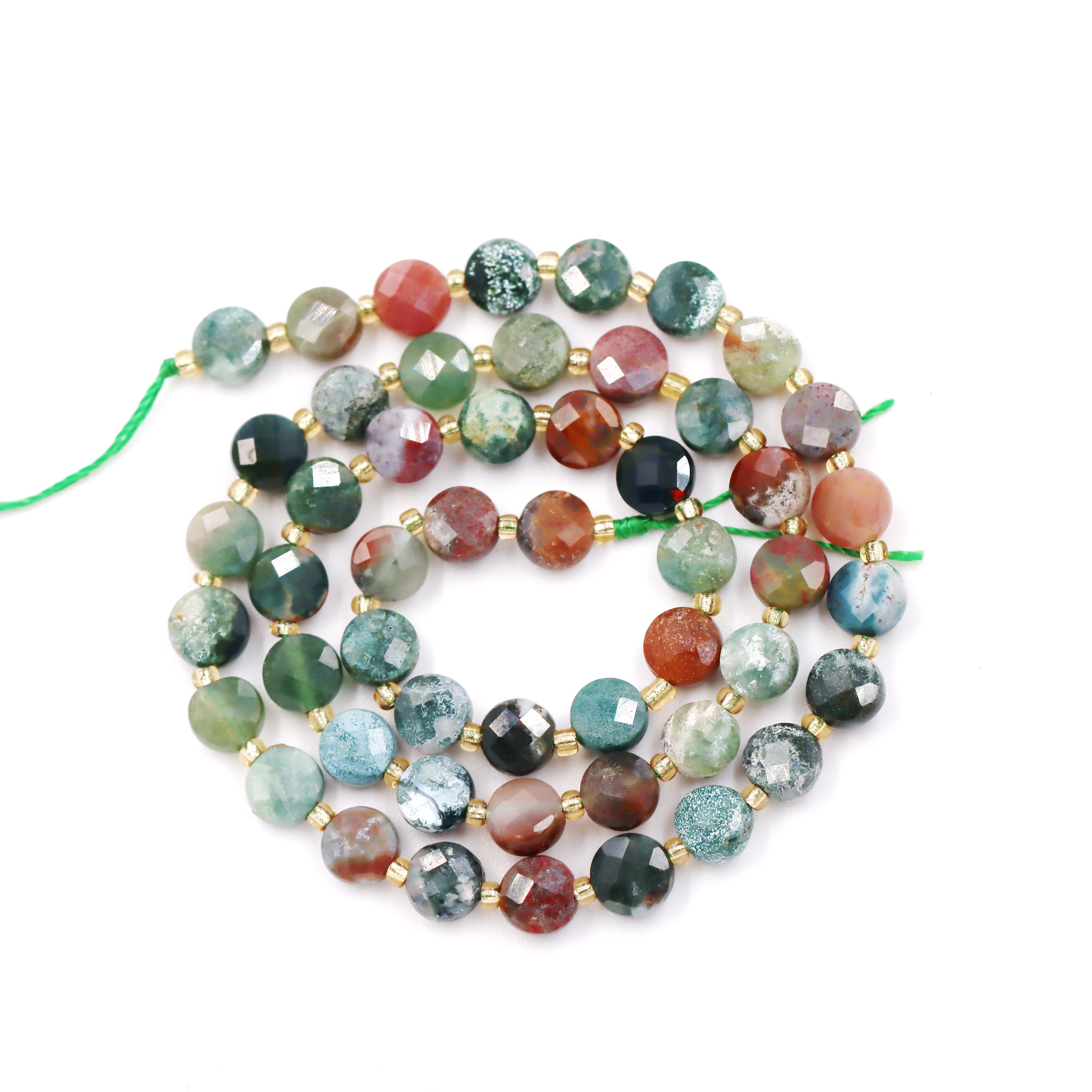 Malahill faceted flat round stone beads for jewelry making, sold per bag 5 strands inside, Ocean Jade beads