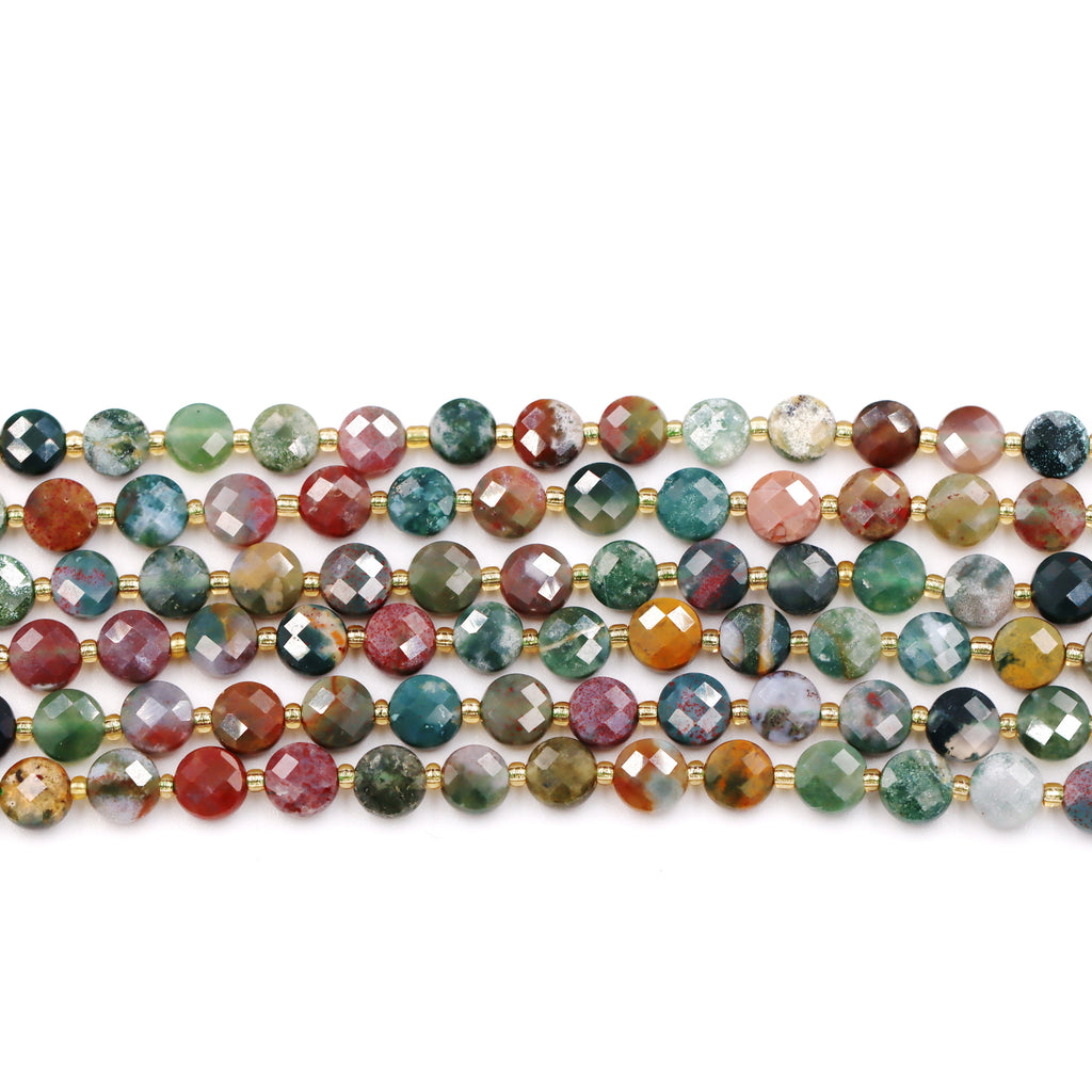 Malahill faceted flat round stone beads for jewelry making, sold per bag 5 strands inside, Ocean Jade beads