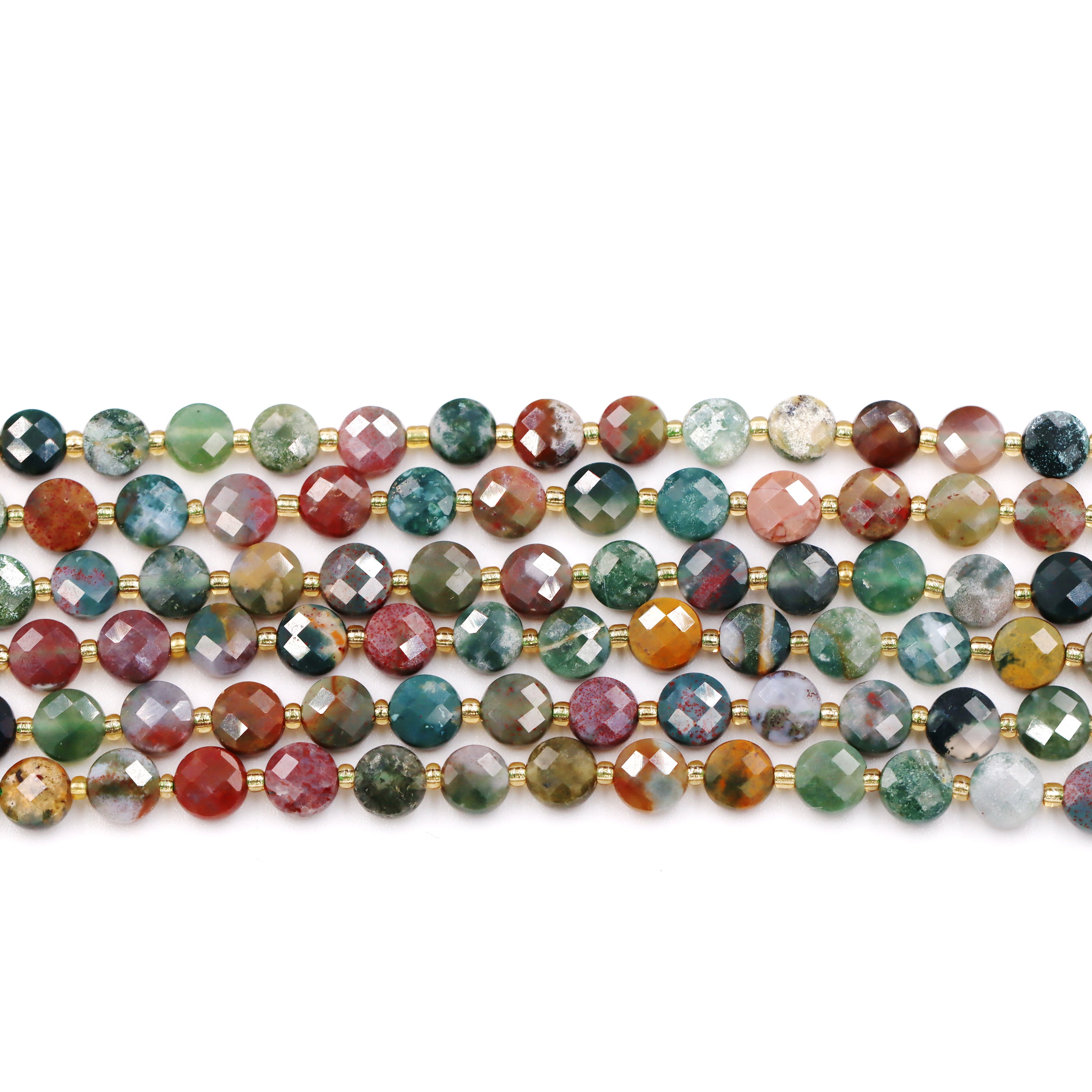 Malahill faceted flat round stone beads for jewelry making, sold per bag 5 strands inside, Ocean Jade beads