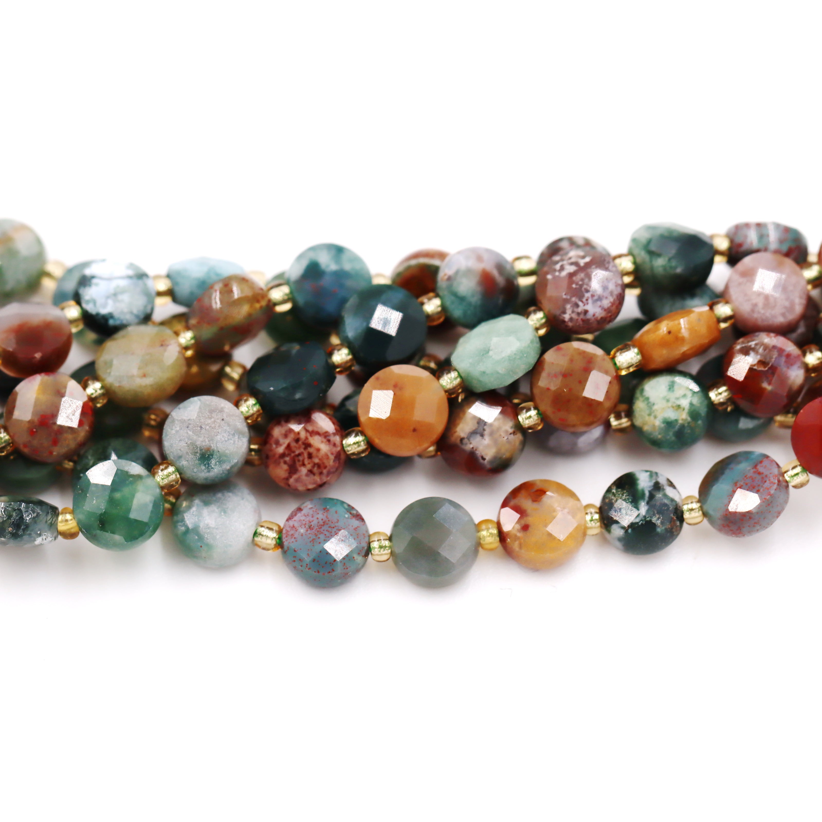 Malahill faceted flat round stone beads for jewelry making, sold per bag 5 strands inside, Ocean Jade beads