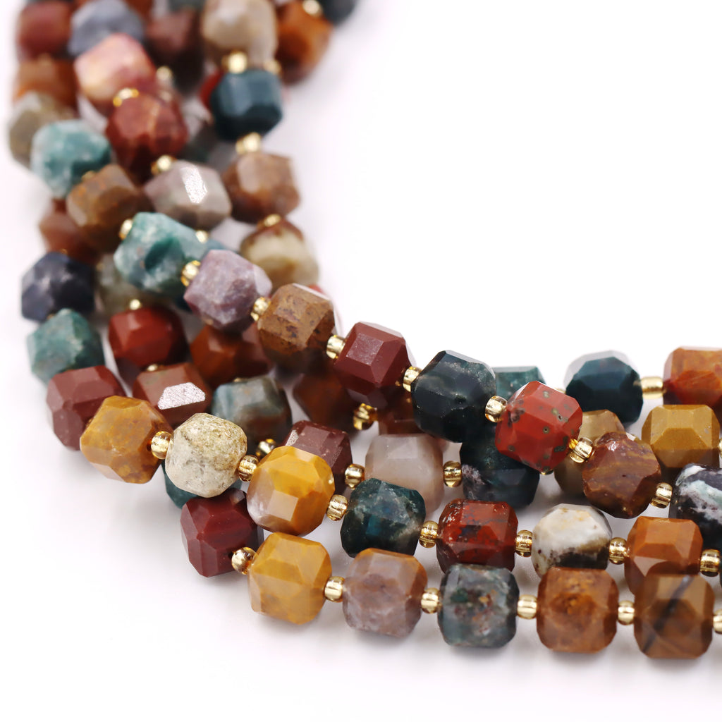Malahill faceted cube stone beads for jewelry making, sold per bag 5 strands inside, Ocean Agate beads