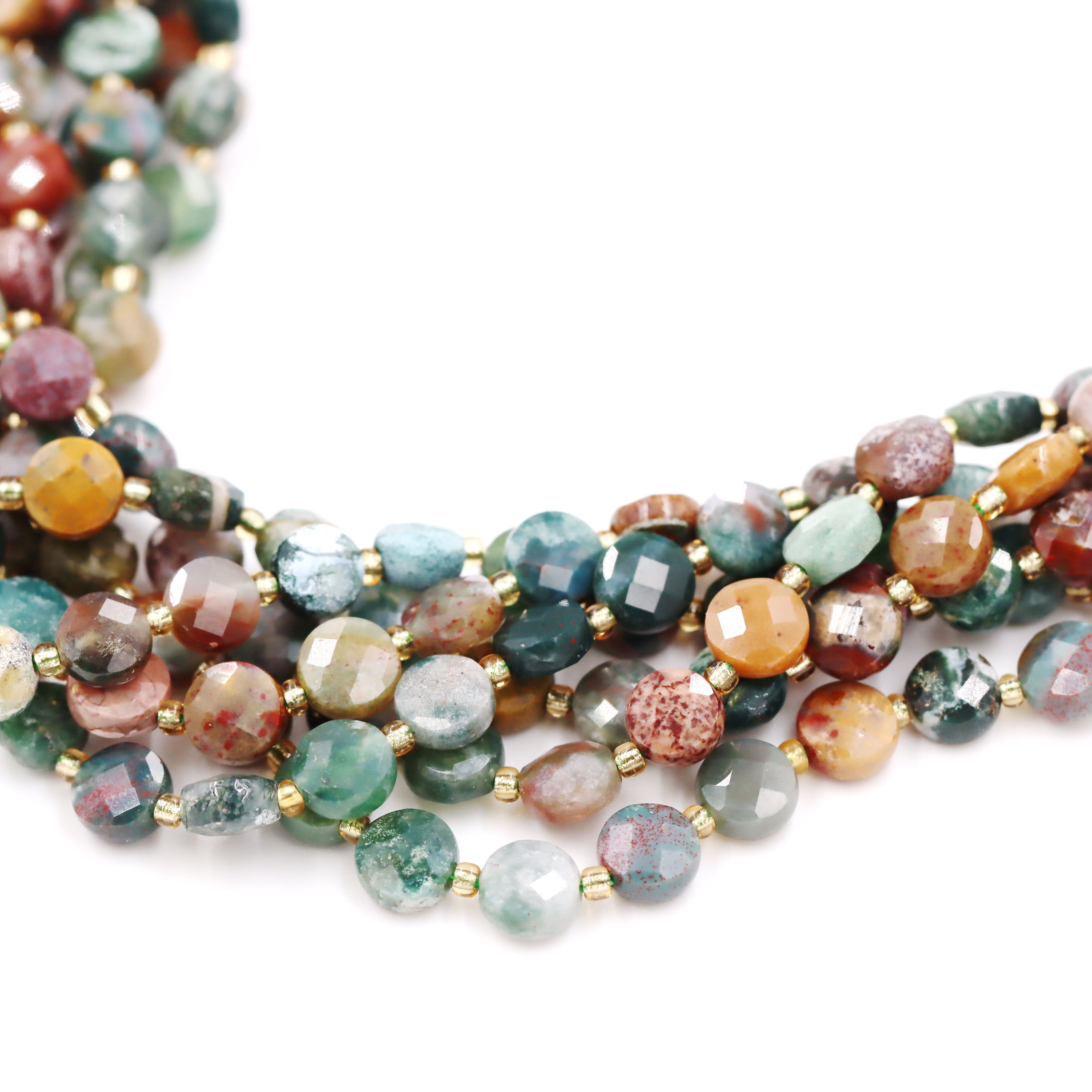 Malahill faceted flat round stone beads for jewelry making, sold per bag 5 strands inside, Ocean Jade beads