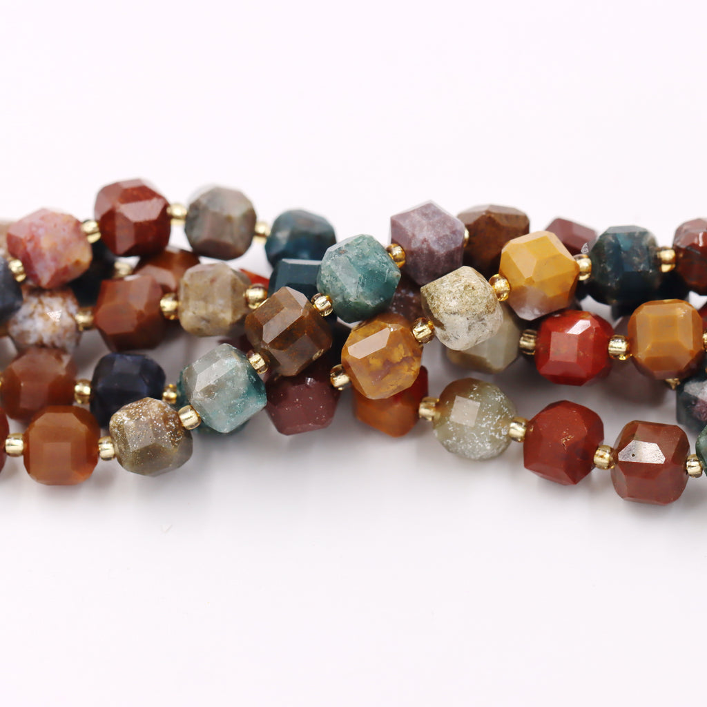 Malahill faceted cube stone beads for jewelry making, sold per bag 5 strands inside, Ocean Agate beads