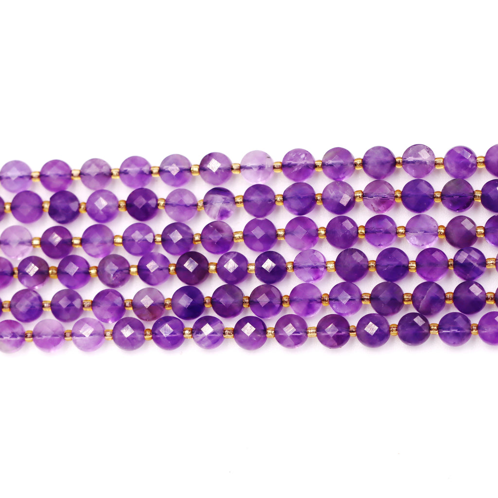 Malahill faceted flat round stone beads for jewelry making, sold per bag 5 strands inside, Amethyst A beads