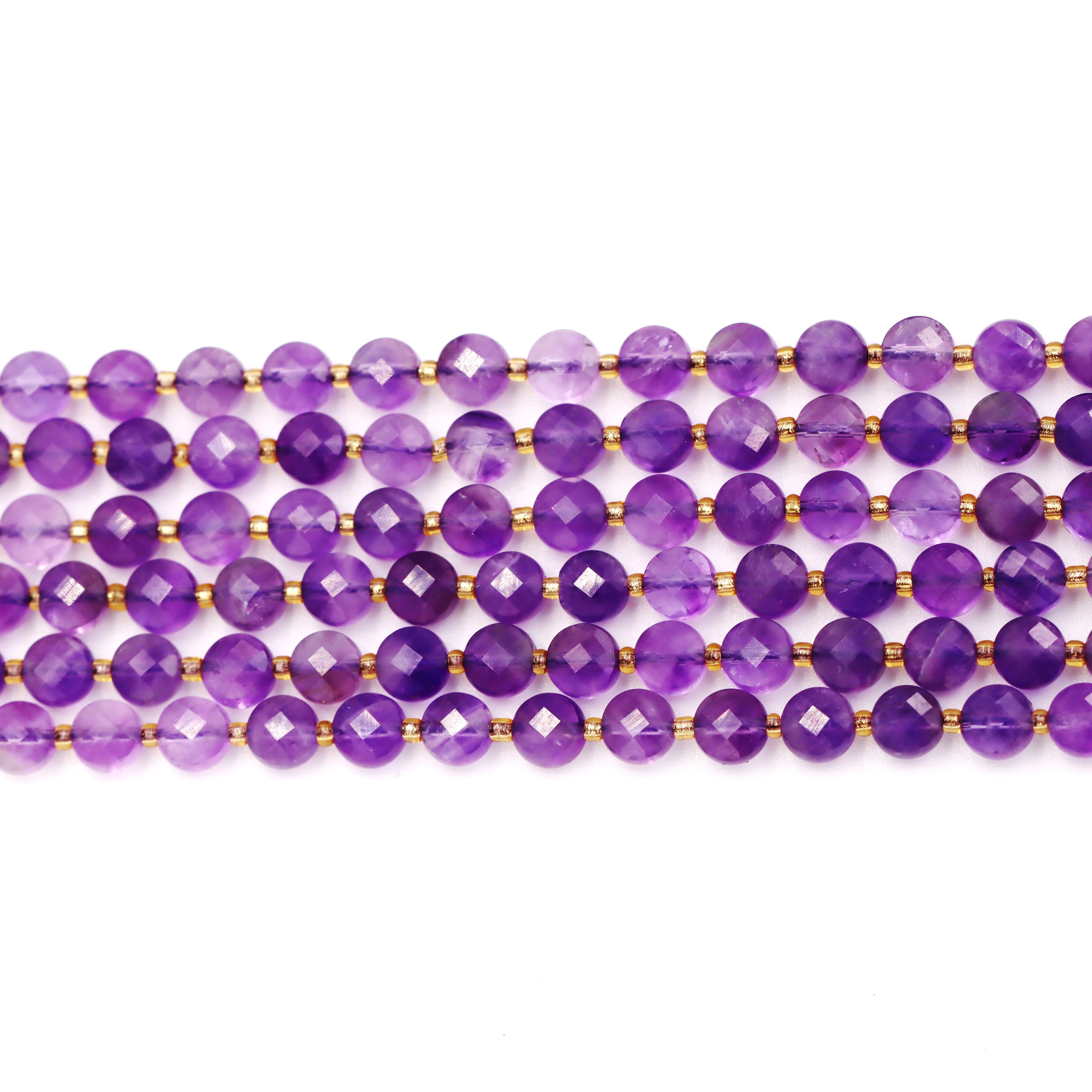 Malahill faceted flat round stone beads for jewelry making, sold per bag 5 strands inside, Amethyst A beads