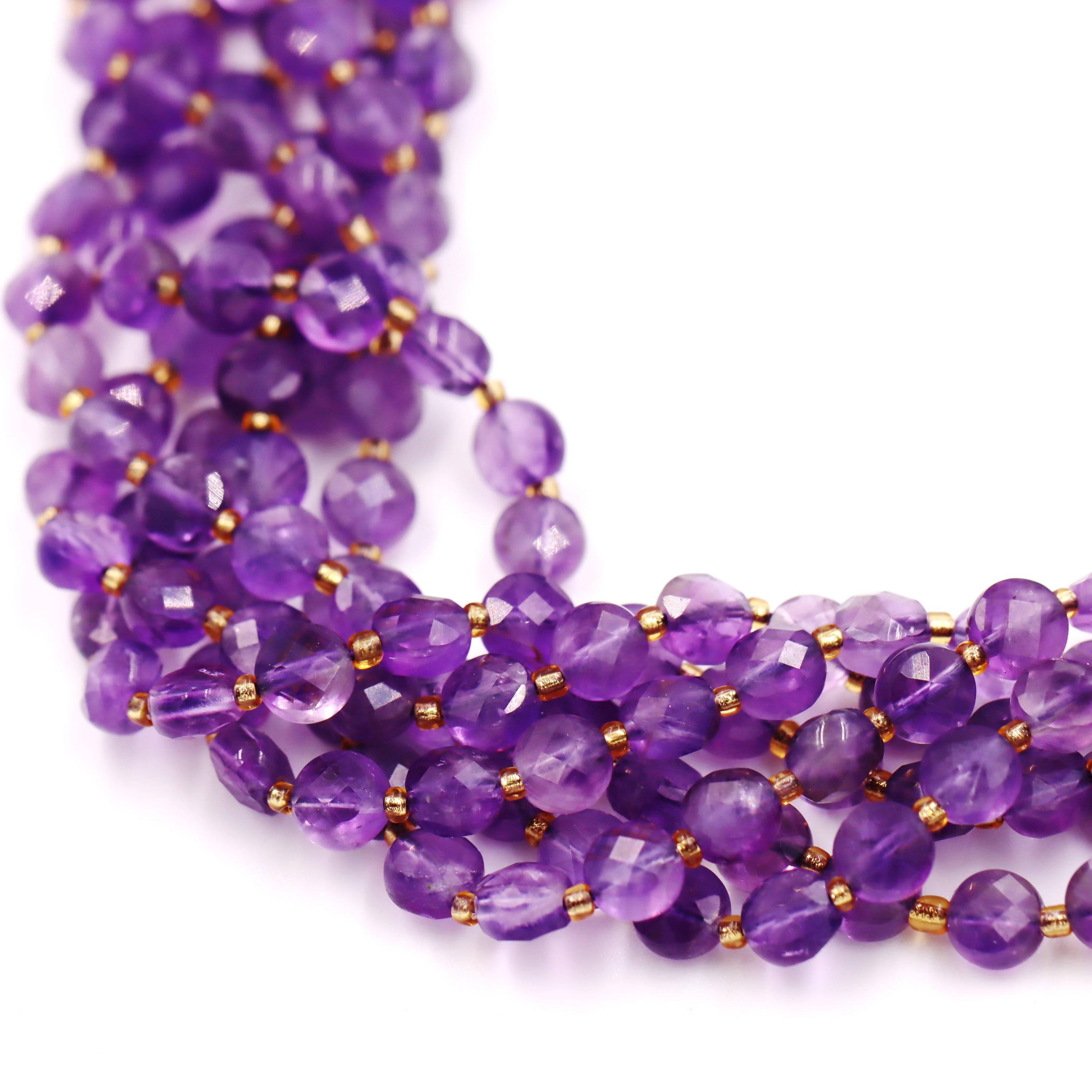 Malahill faceted flat round stone beads for jewelry making, sold per bag 5 strands inside, Amethyst A beads