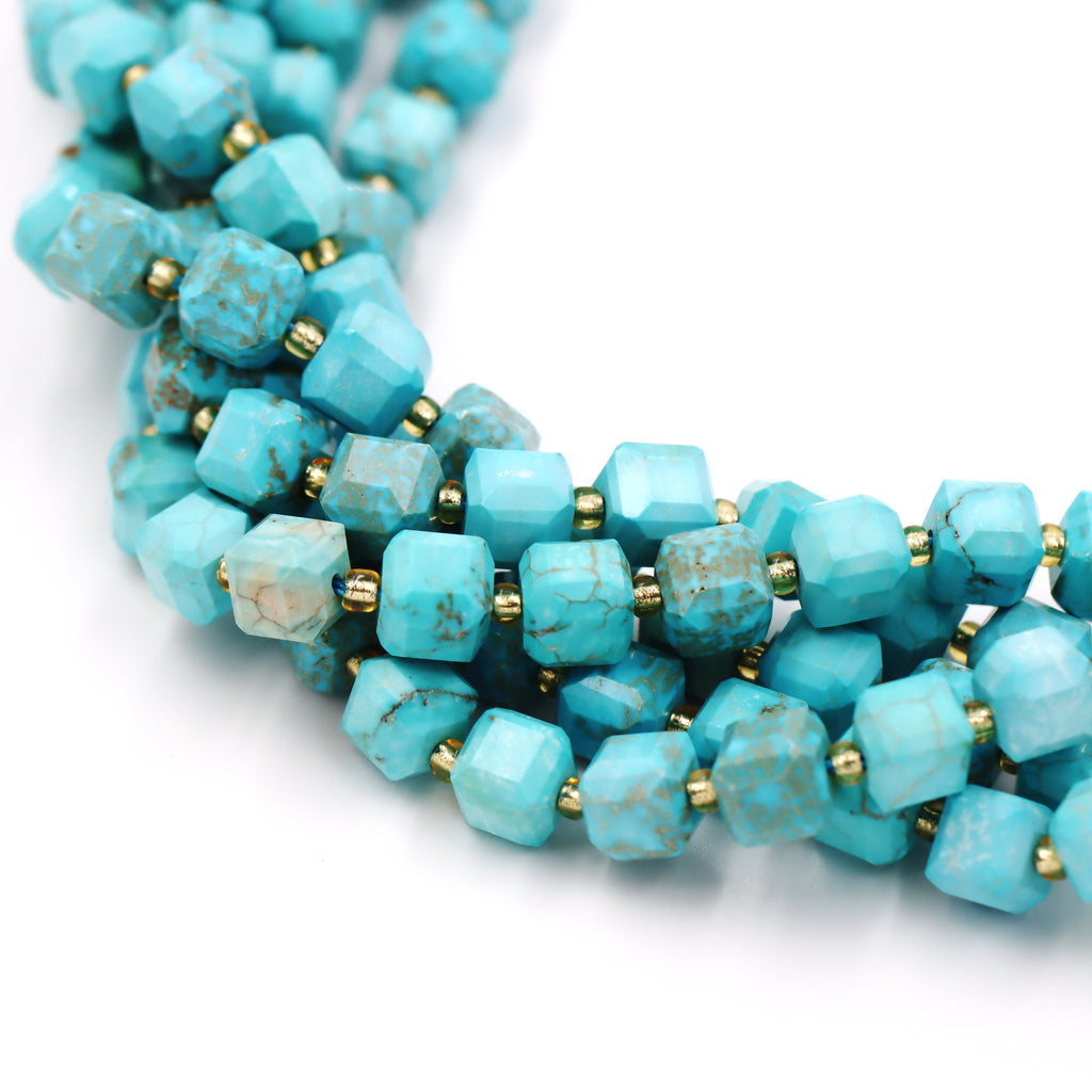 Malahill faceted cube stone beads for jewelry making, sold per bag 5 strands inside, Blue Howlite Turquoise beads