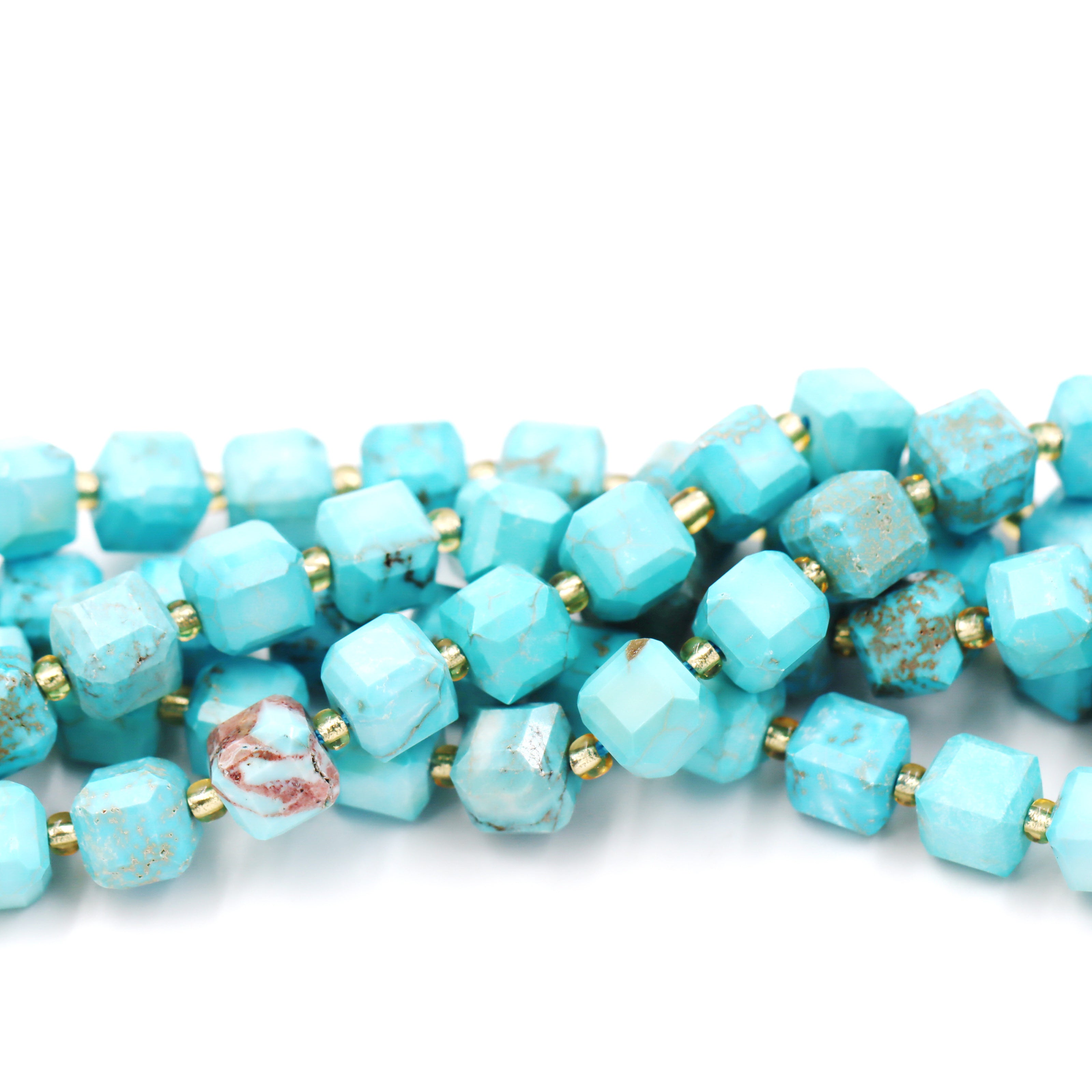 Malahill faceted cube stone beads for jewelry making, sold per bag 5 strands inside, Blue Howlite Turquoise beads