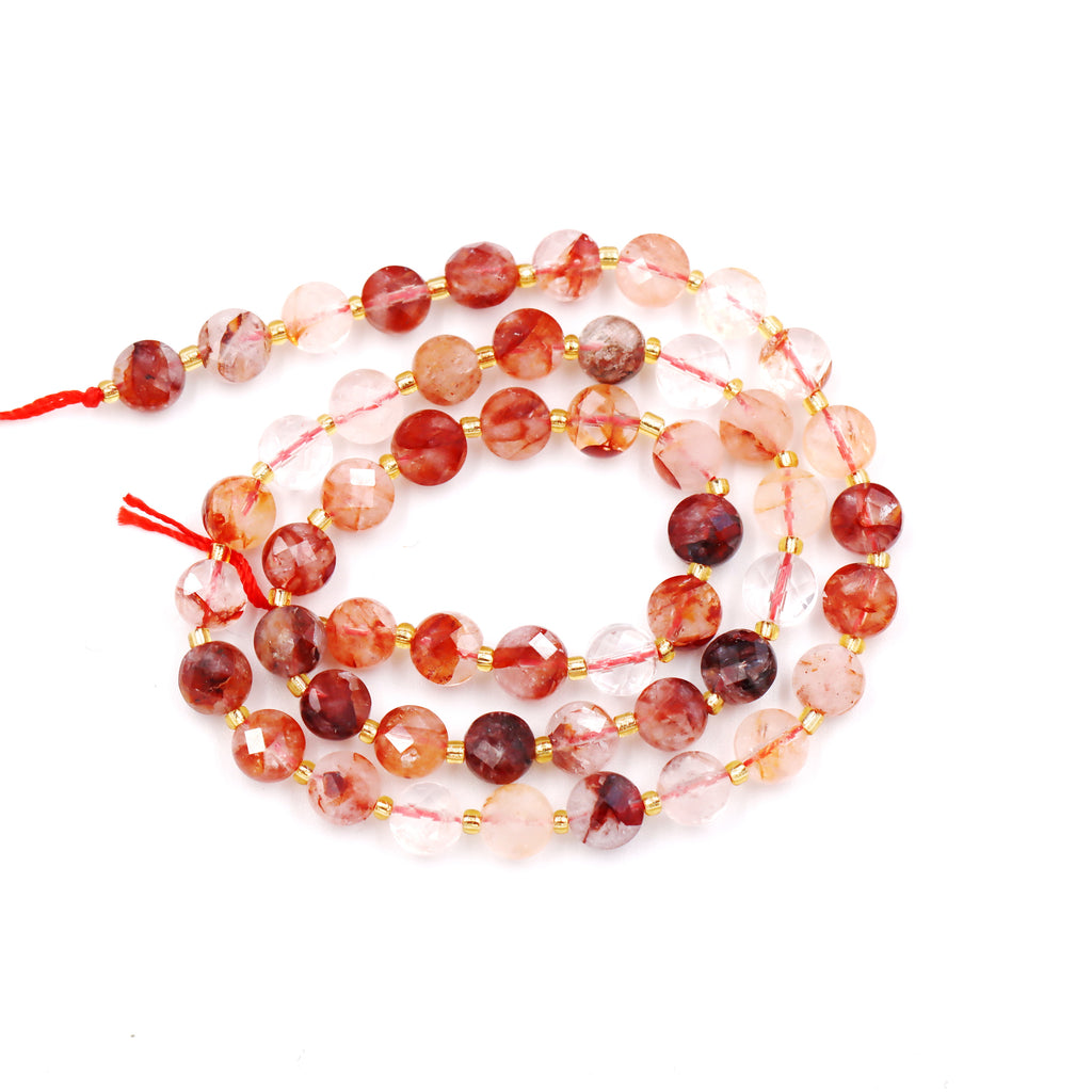 Malahill faceted flat round stone beads for jewelry making, sold per bag 5 strands inside, Sekura Carnelian beads