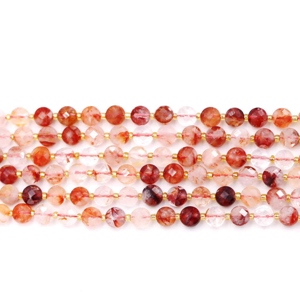 Malahill faceted flat round stone beads for jewelry making, sold per bag 5 strands inside, Sekura Carnelian beads