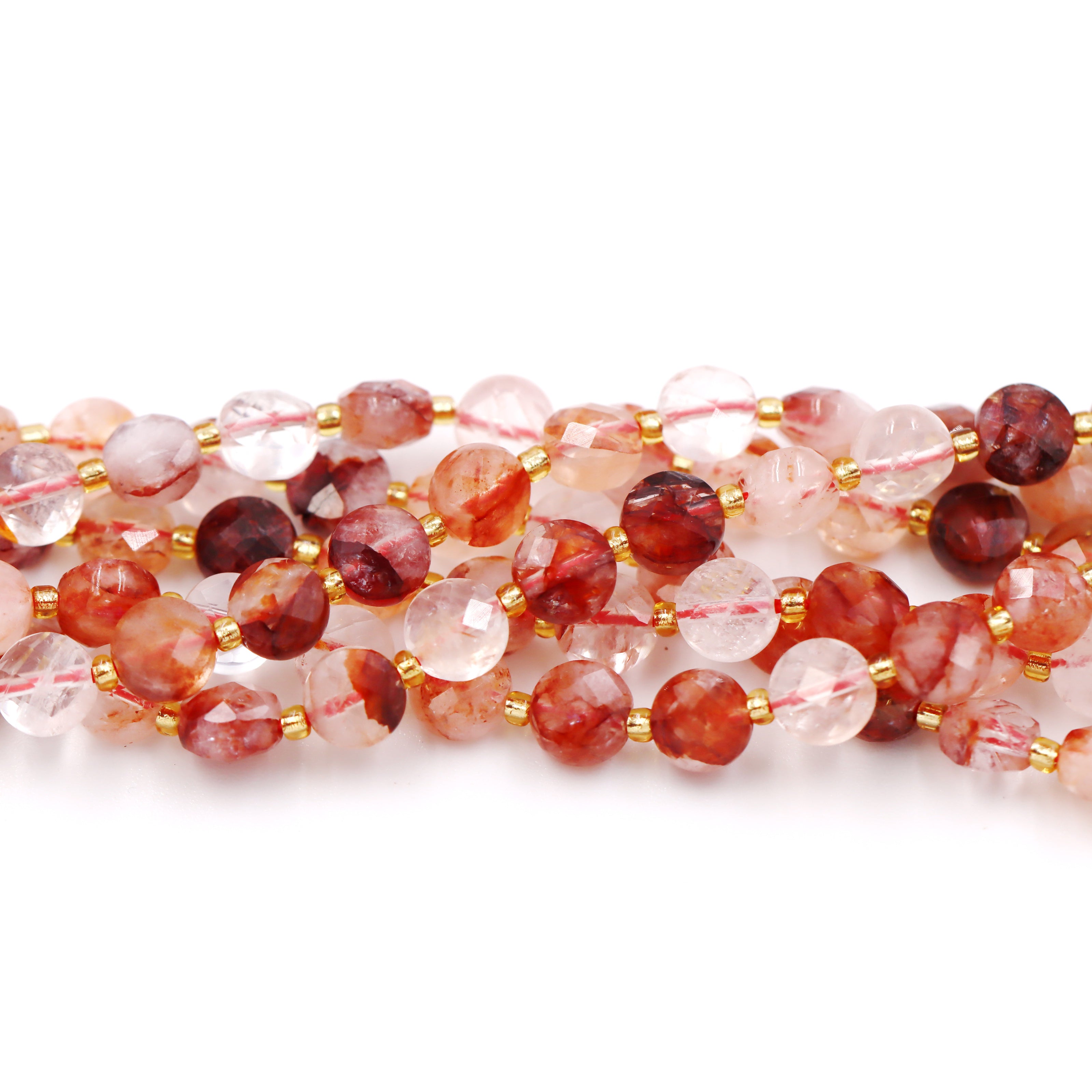 Malahill faceted flat round stone beads for jewelry making, sold per bag 5 strands inside, Sekura Carnelian beads