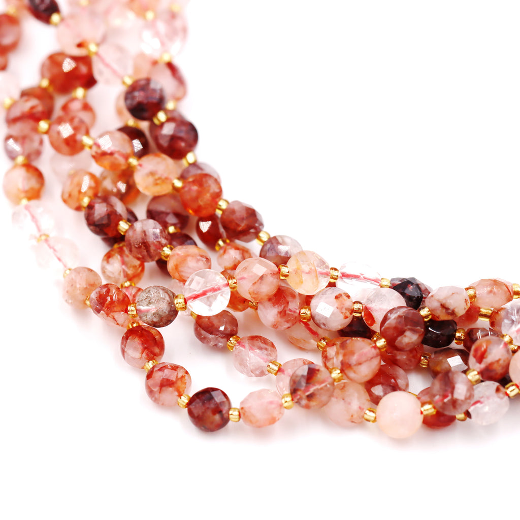Malahill faceted flat round stone beads for jewelry making, sold per bag 5 strands inside, Sekura Carnelian beads