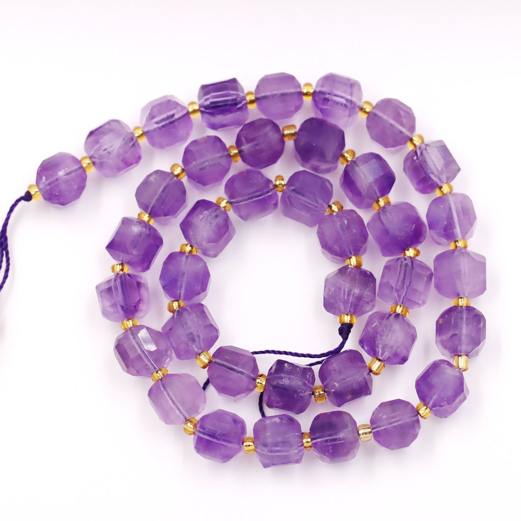 Malahill faceted cube stone beads for jewelry making, sold per bag 5 strands inside, Amethyst beads