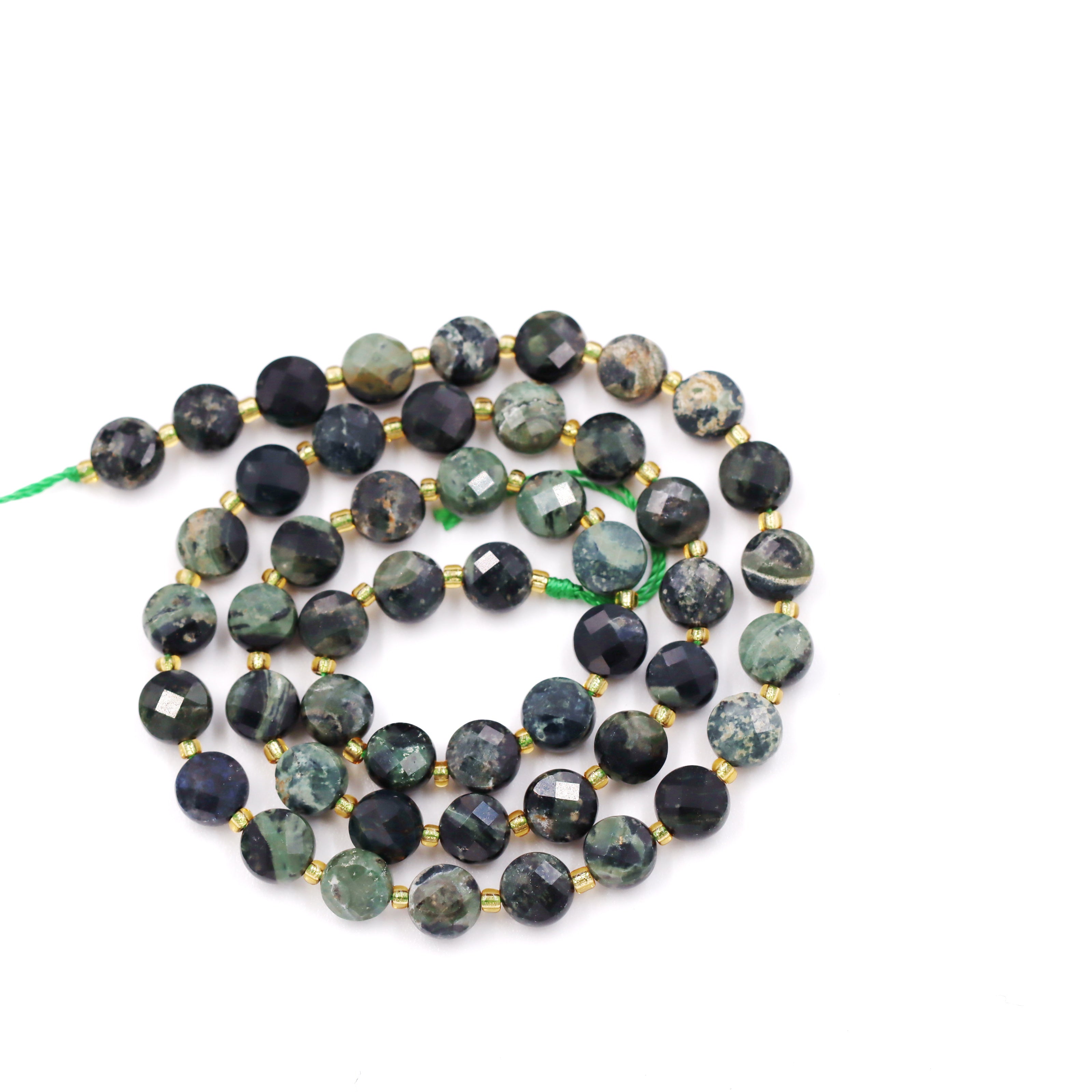 Malahill faceted flat round stone beads for jewelry making, sold per bag 5 strands inside, Kambaba beads