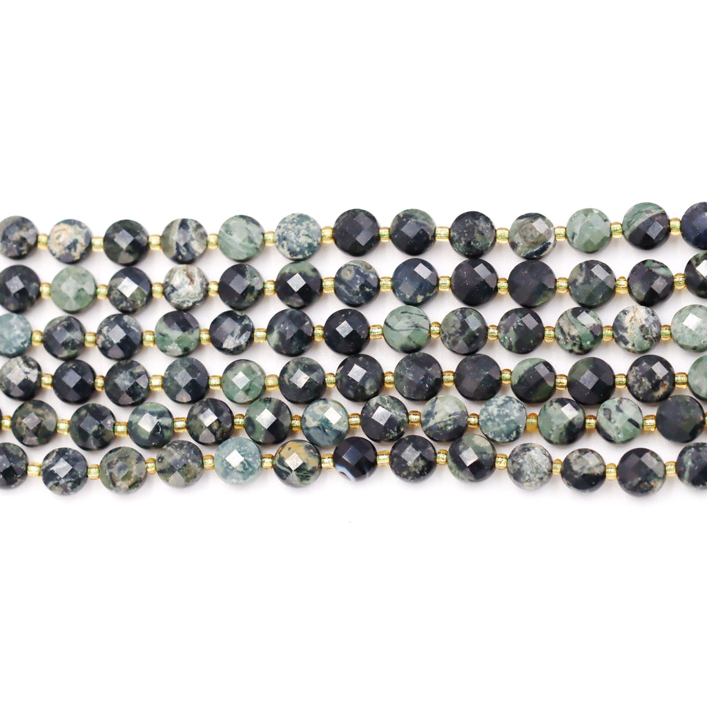 Malahill faceted flat round stone beads for jewelry making, sold per bag 5 strands inside, Kambaba beads