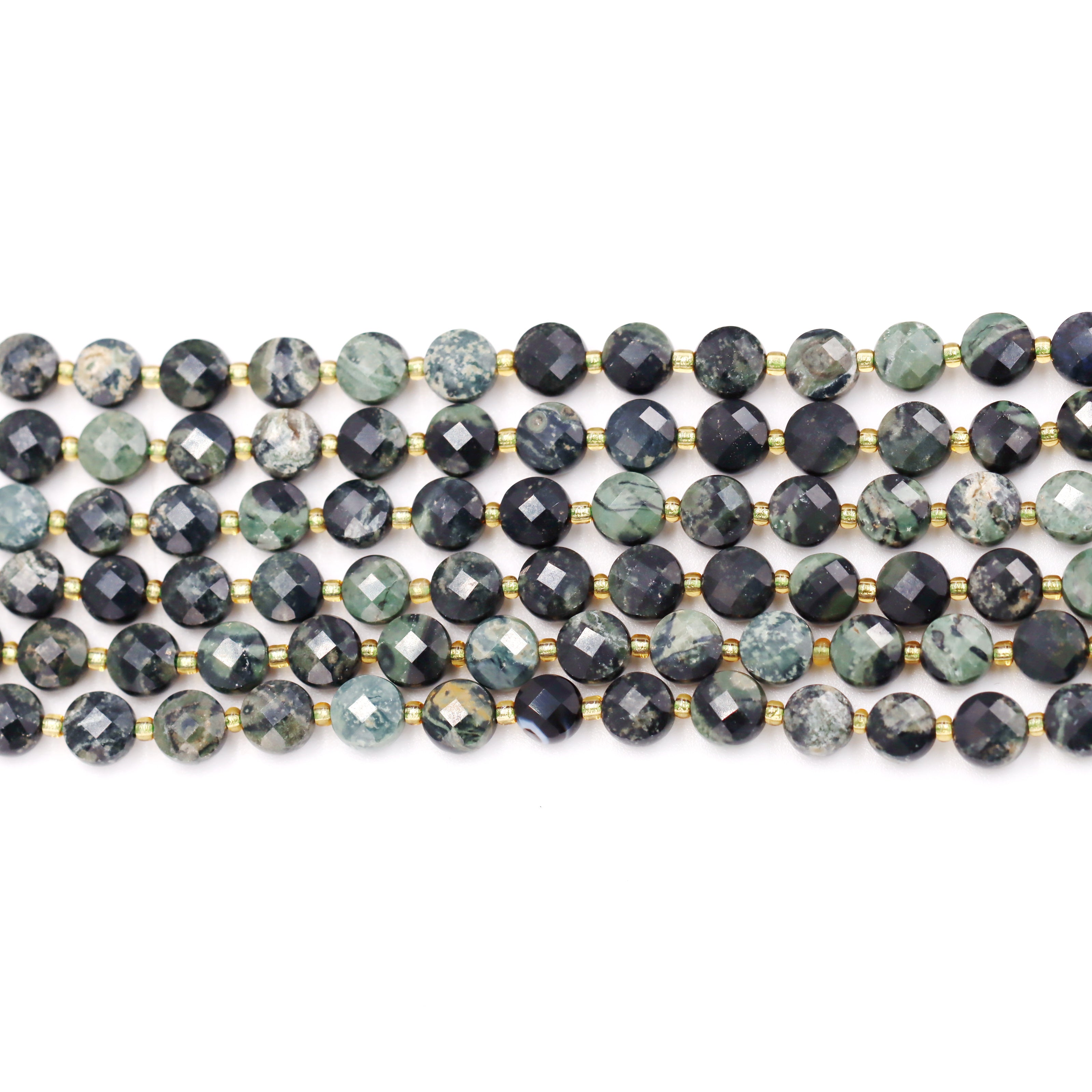 Malahill faceted flat round stone beads for jewelry making, sold per bag 5 strands inside, Kambaba beads