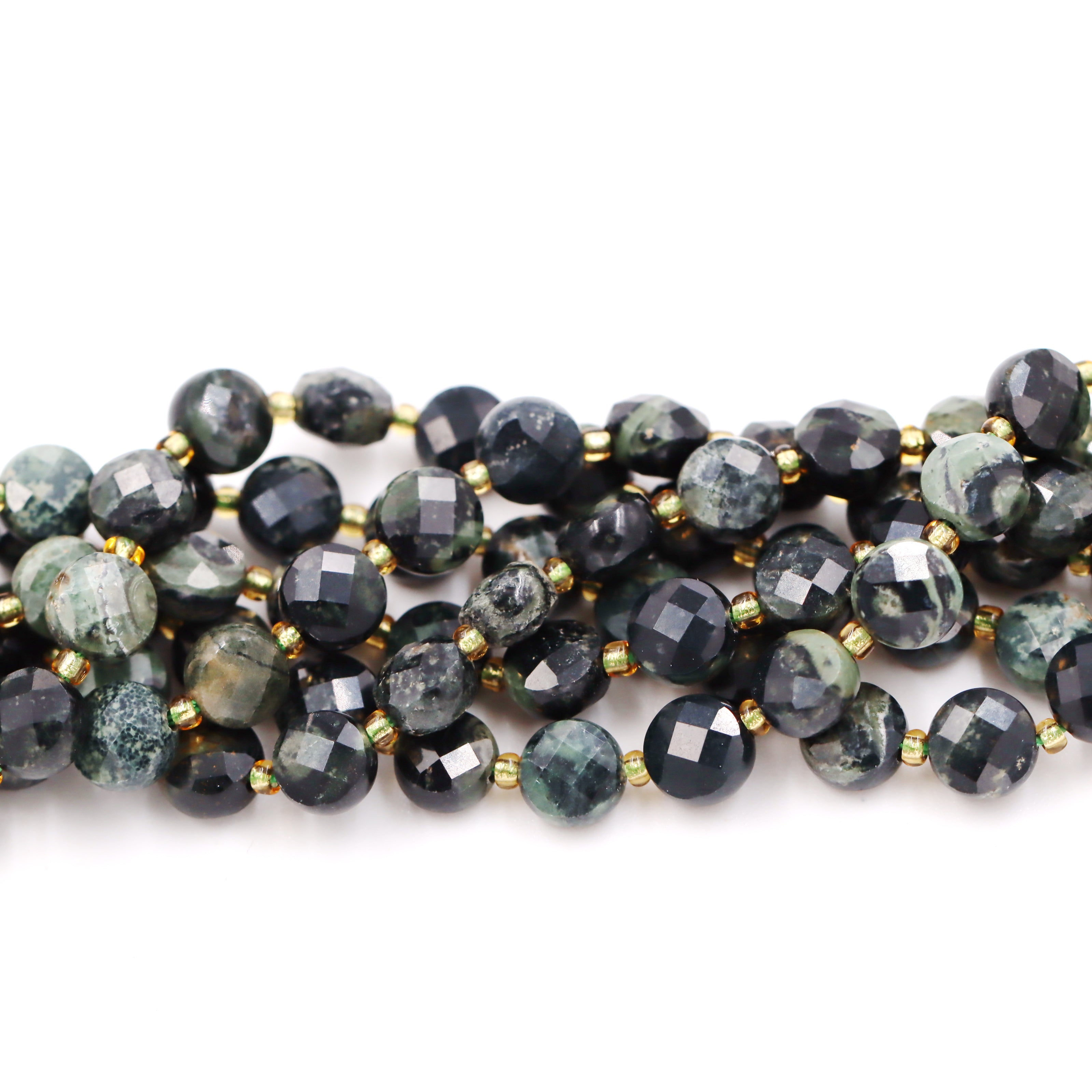 Malahill faceted flat round stone beads for jewelry making, sold per bag 5 strands inside, Kambaba beads