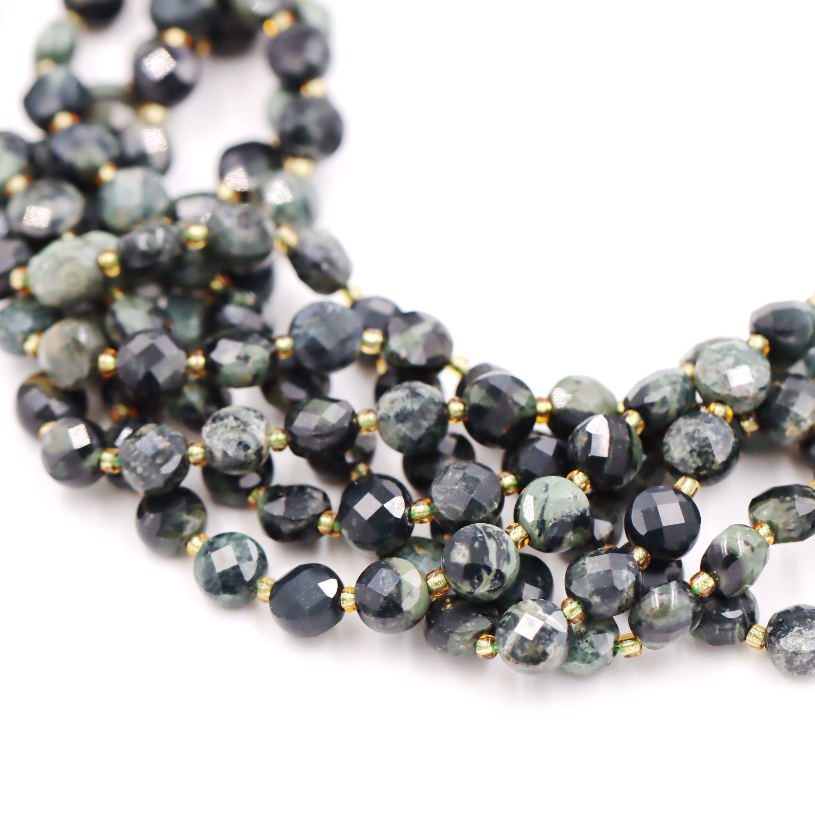 Malahill faceted flat round stone beads for jewelry making, sold per bag 5 strands inside, Kambaba beads